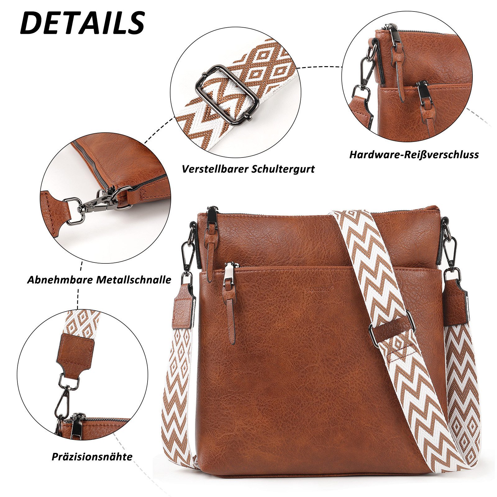 TAN.TOMI Schultertasche Damen Handtasche Crossbody Bag Tasche shopper Freizeit leicht (Für Pendeln Reise Campus Sport Rucksäcke), Umhängetasche Beuteltasche Cro – Bild 3 von 5