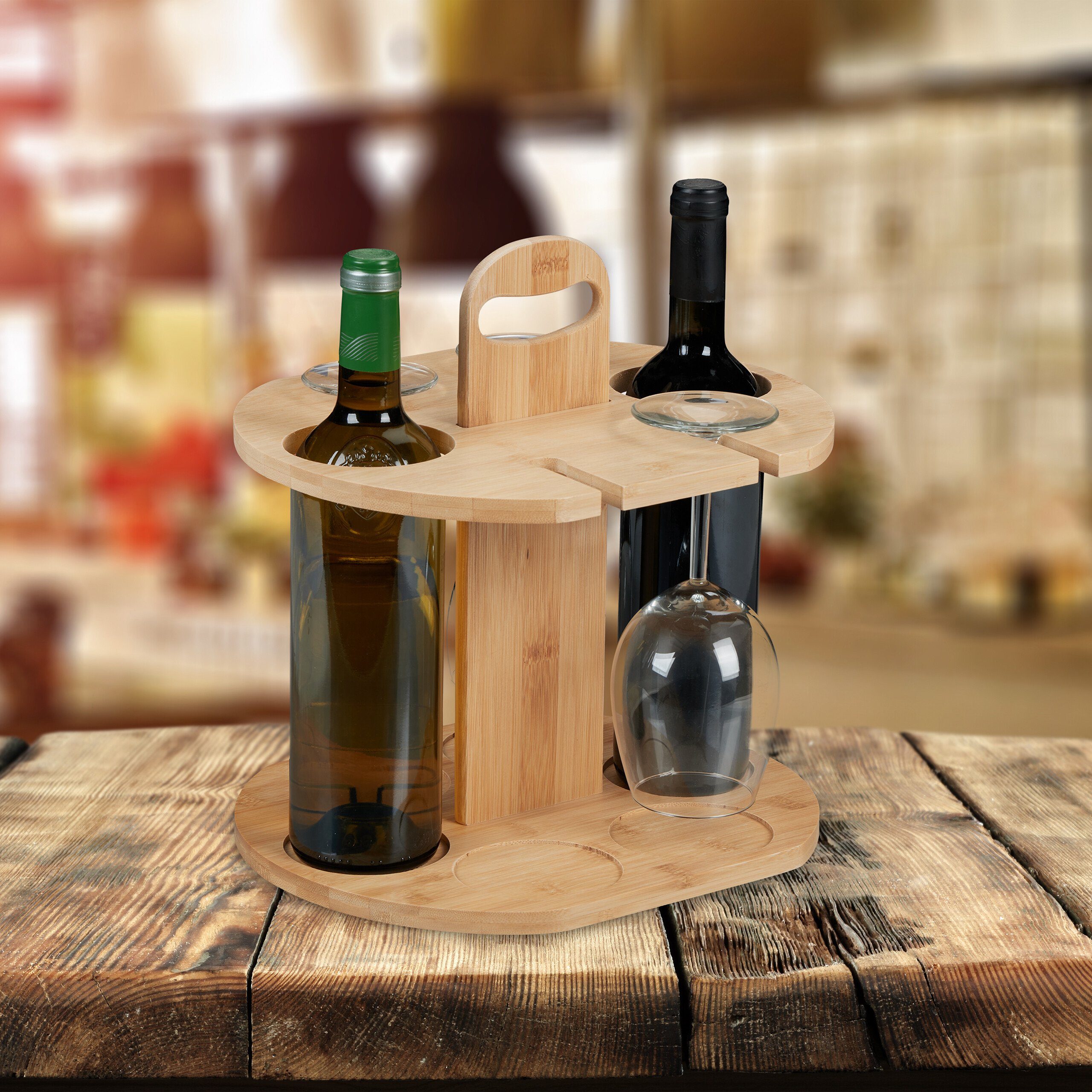 relaxdays Weinflaschenhalter Weinbutler aus Bambus günstig online kaufen