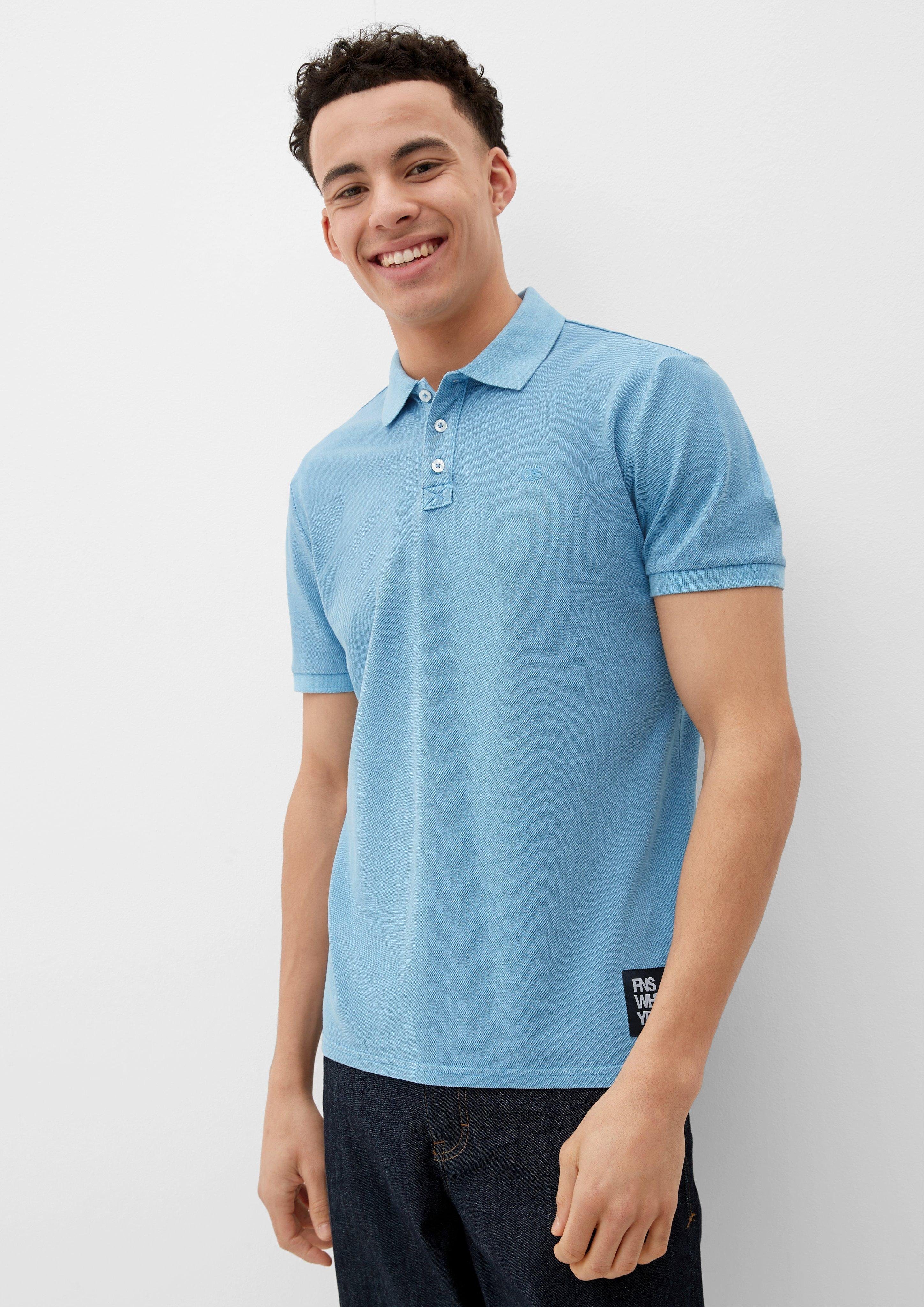 QS Poloshirt Poloshirt aus Baumwollpiqué Label-Patch arktisblau Stickerei