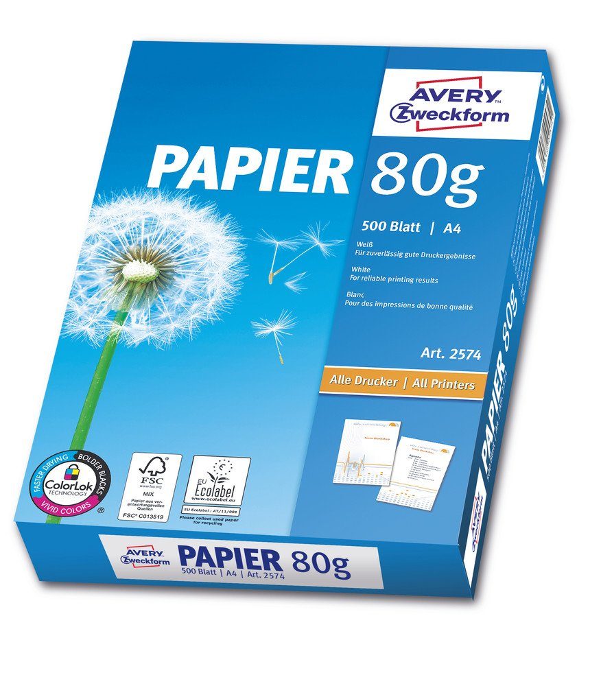 Avery Zweckform Druckerpapier Avery Zweckform Format Paper A4 80 g/m² 500  Sheets Druckerpapier A4...