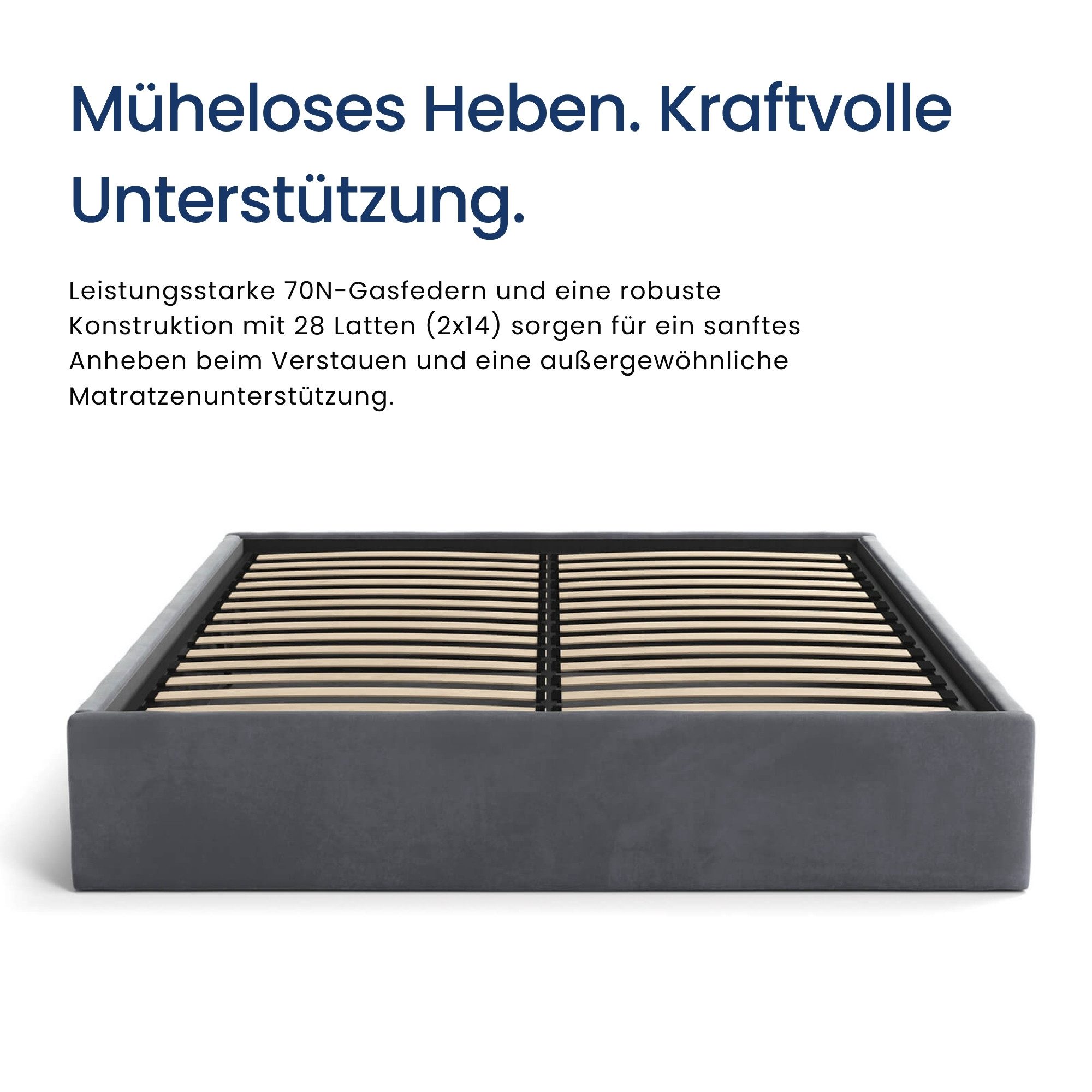 Home Collective Polsterbett Bett Doppelbett Bettgestell mit Lattenrost & Stauraum, platzsparend ohne Kopfteil, weiche Samtpolsterung, 140x200 cm graphit – Bild 5 von 5