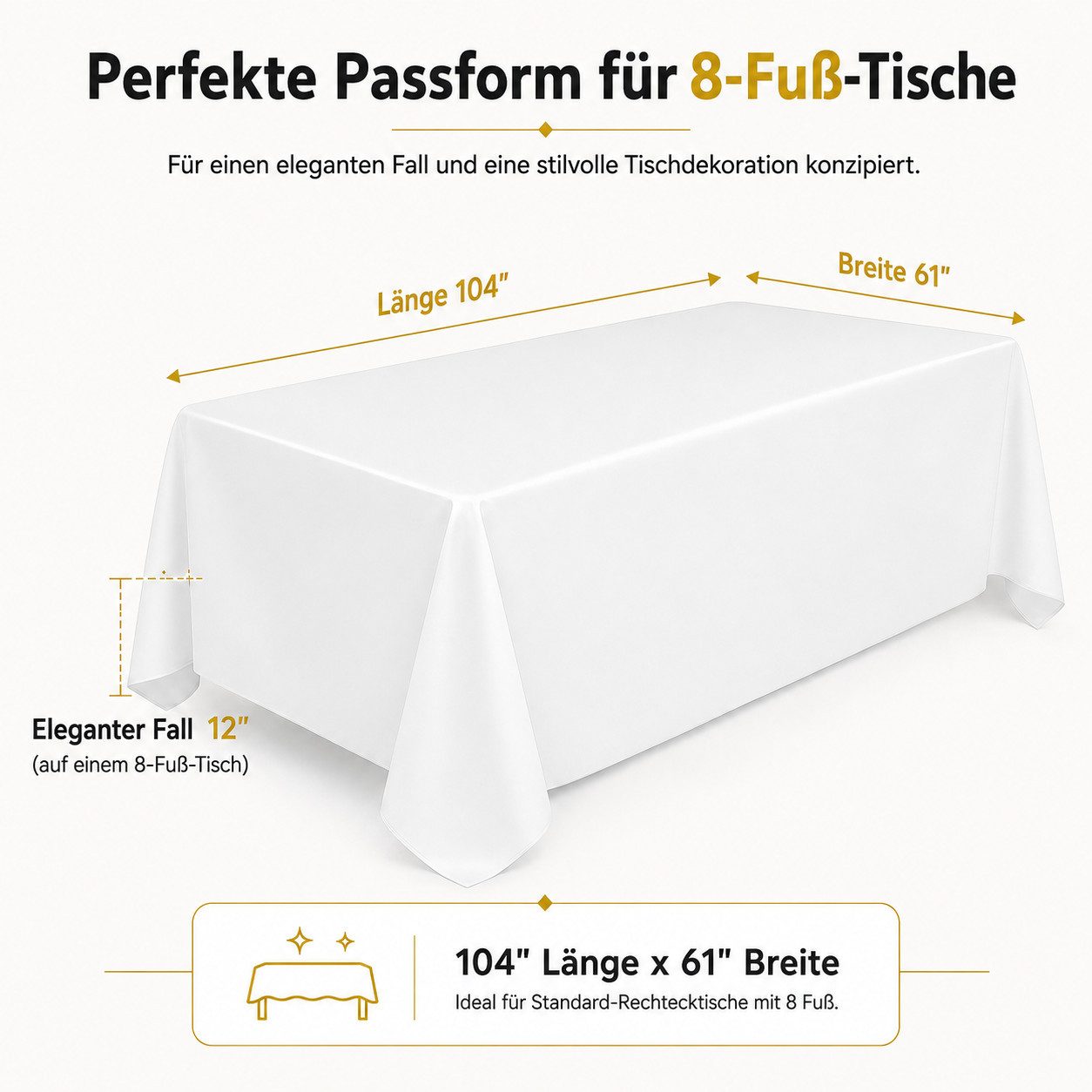 BlingBin Tischdecke 10 Stück weiße Polyester-Tischdecken für 6 Fuß rechteckige Tische (10er Set 10-tlg, 155 cm x 265 cm), waschbar, für Feier, Hochzeit, Buffet und Event