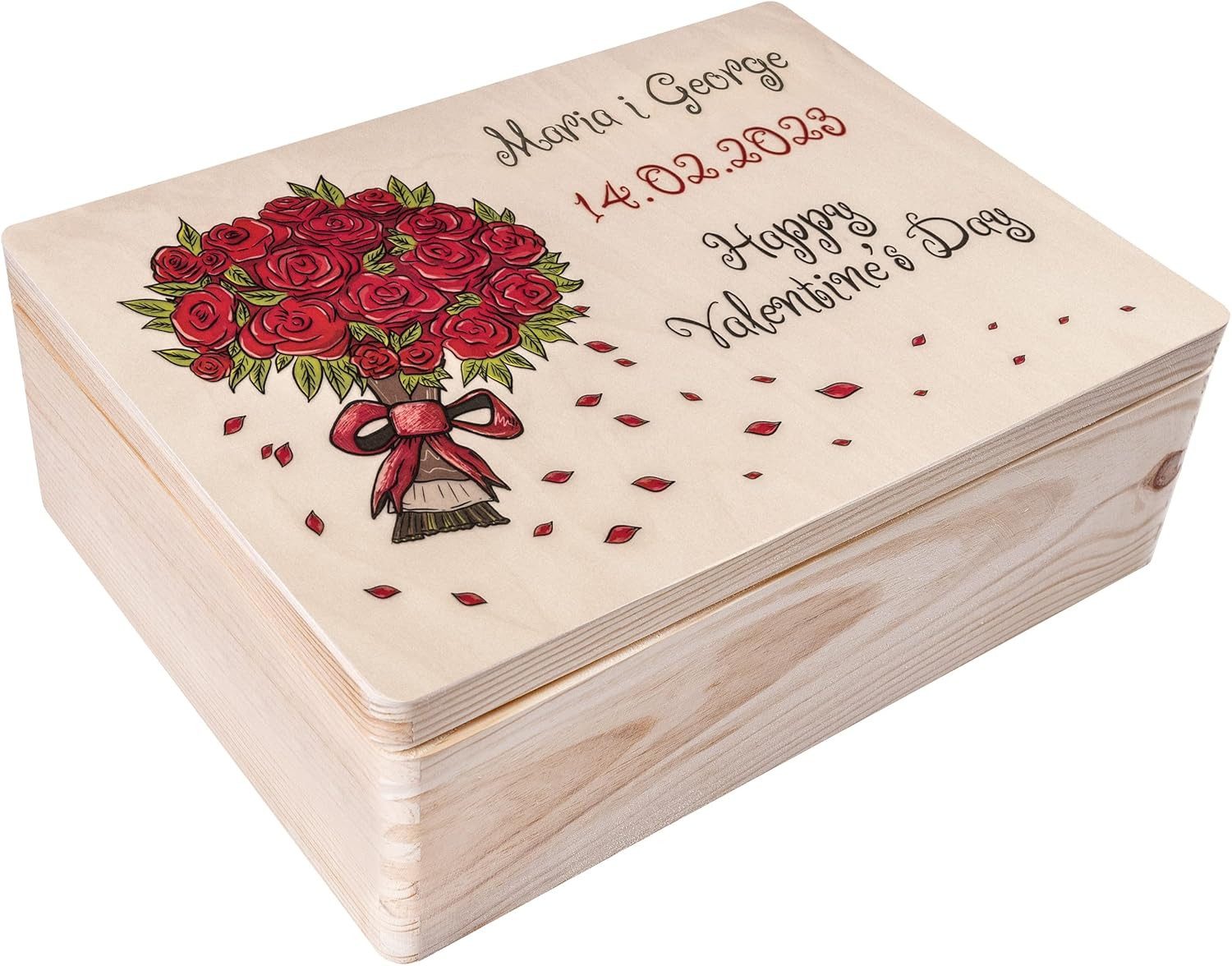 Creative Deco Holzkiste Valentinstag Romantisches Geschenk für Ihn Sie, Natur 40 x 30 x 14 cm