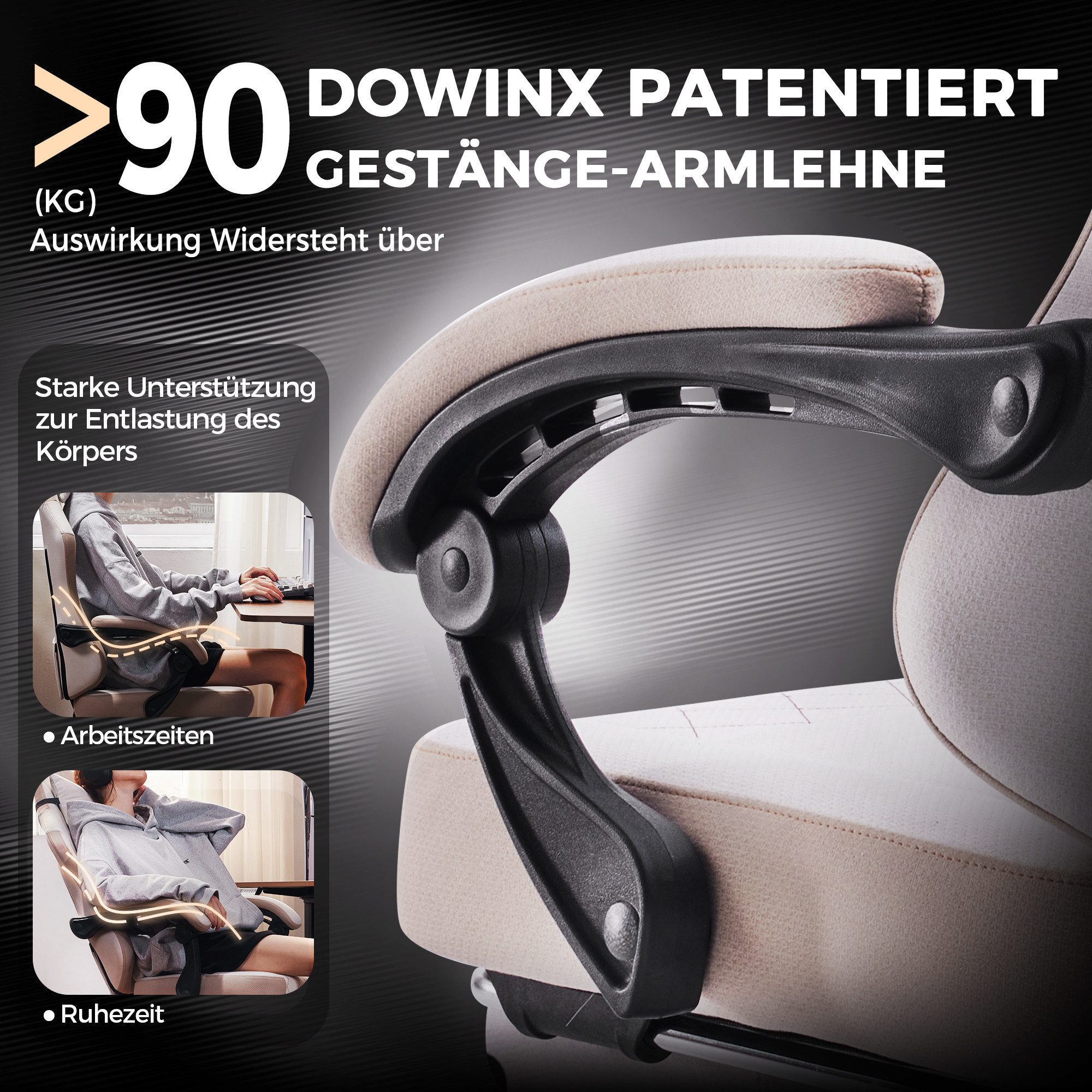 Dowinx Gaming-Stuhl Lendenwirbelstütze Bürostuhl mit Fußstütze für Erwachsene (Packung), Ergonomischer Gaming Sessel Groß und Hoch für Office Gaming 135KG – Bild 5 von 5