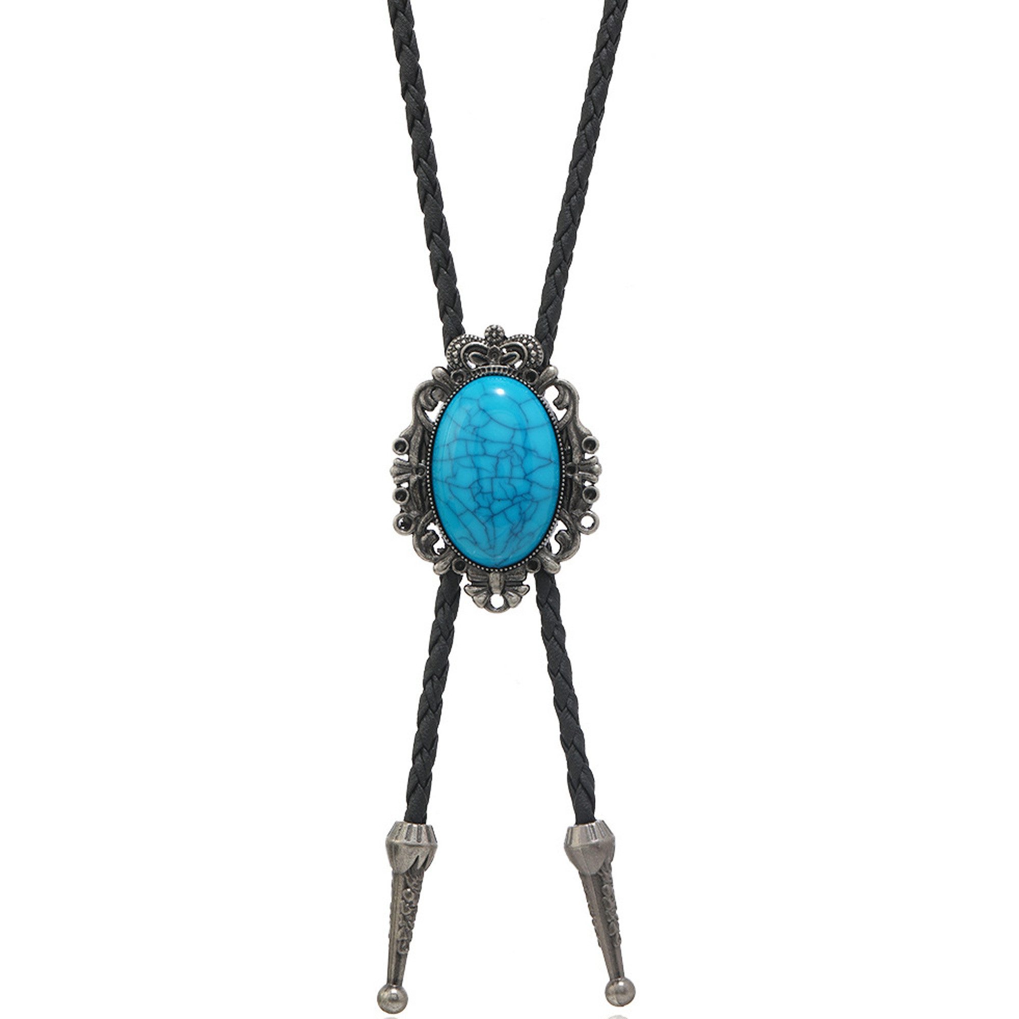 KARMA Krawatte Bolo Krawatte Herren Western Stil Medaillon Türkis (Metallanhänger für Festival, Party, Country-Outfits, Bolotie Textilband) 40-70 cm verstellbar Cowboy Kette