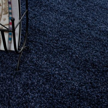 Teppich Unicolor - Einfarbig, Teppium, Rund, Höhe: 30 mm, Teppich Wohnzimmer Shaggy Einfarbig Marineblau Modern Flauschig Weiche