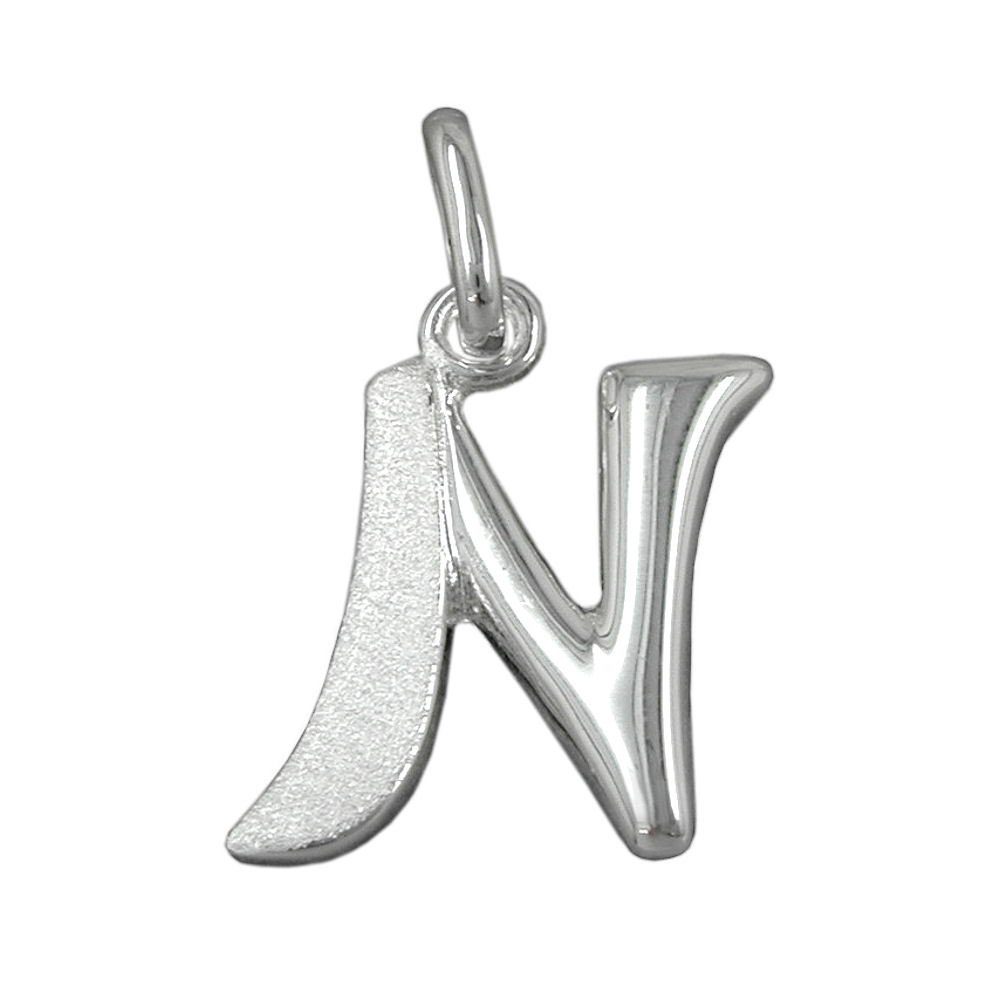 Buchstabenanhänger Anhänger Buchstabe N teilmattiert glänzend 925 Silber kl. Schmuckbox
