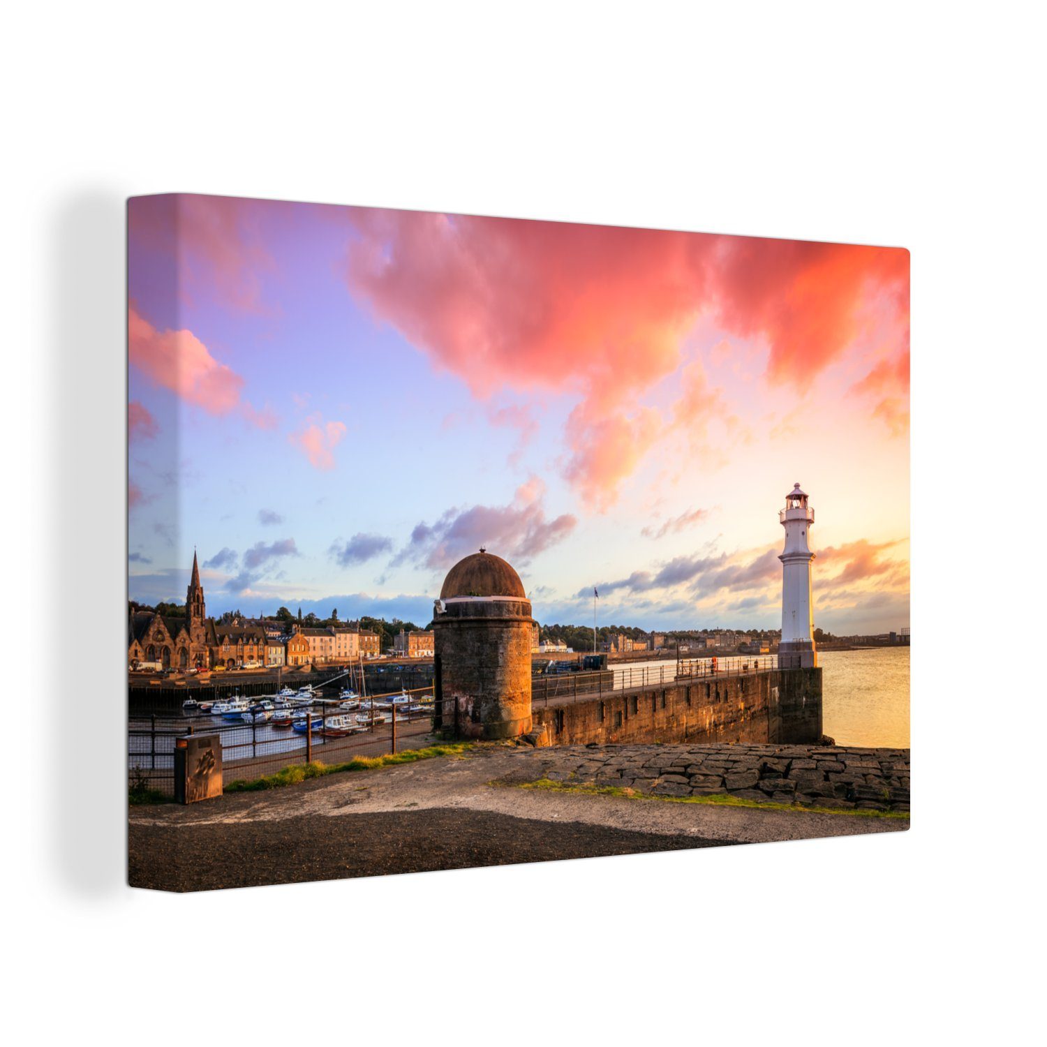 OneMillionCanvasses® Leinwandbild Leuchtturm - Meer - Horizont - Edinburgh, (1 St), Wandbild Leinwandbilder, Aufhängefertig, Wanddeko, 30x20 cm | Leinwandbilder