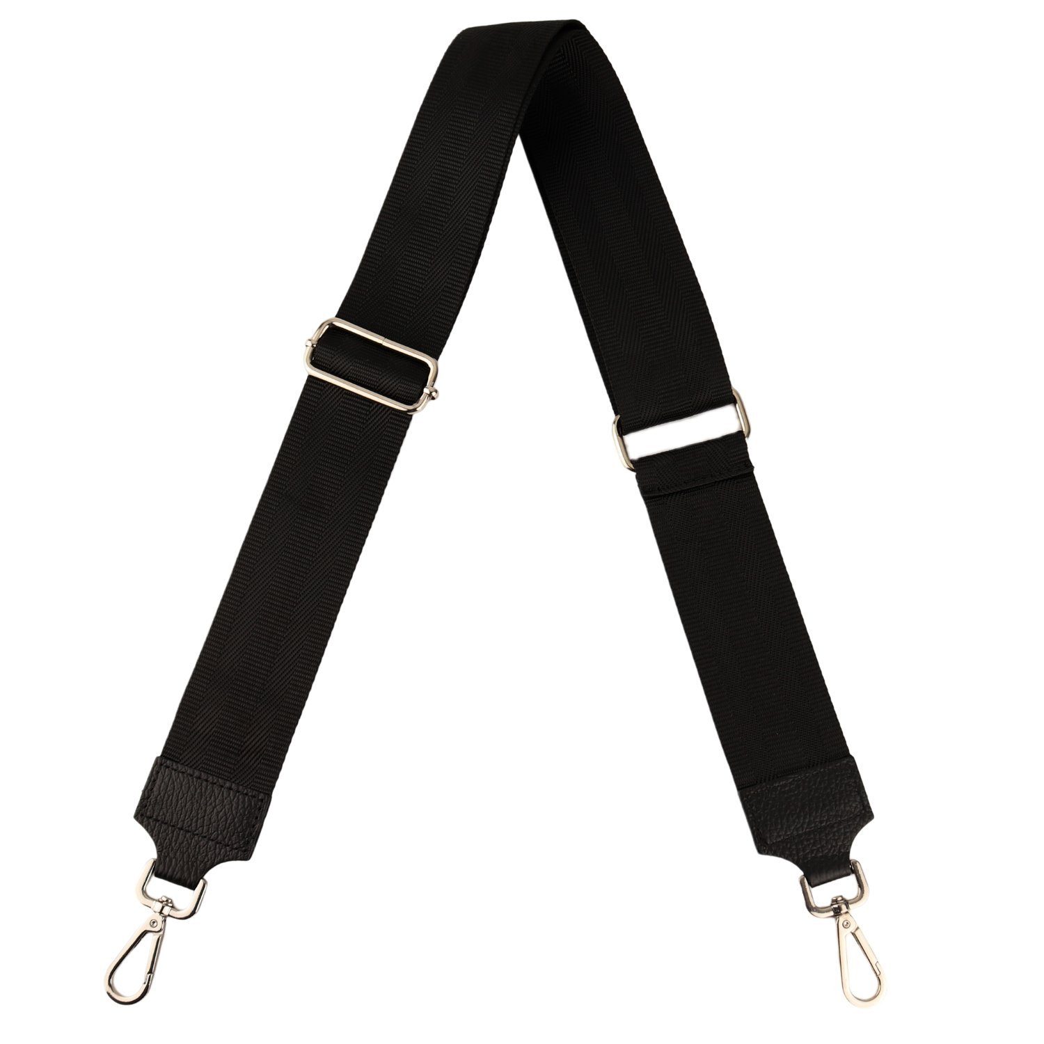 MIRROSI Schulterriemen Made in Italy aus Echtleder Schultergurt für Tasche zum Wechseln (Schwarz, Karabiner in silberner Farbe, 1x Taschengurt) 5cm Breit Bohemian Style