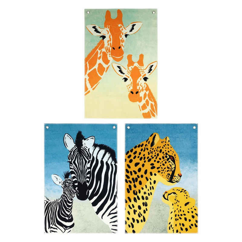 GalaxyCat Poster »Safari Stoff Poster Set, 3 Stück, Tiere Afrikas«, Giraffe, Zebra, Leopard, Safari Rollbild / Wallscroll