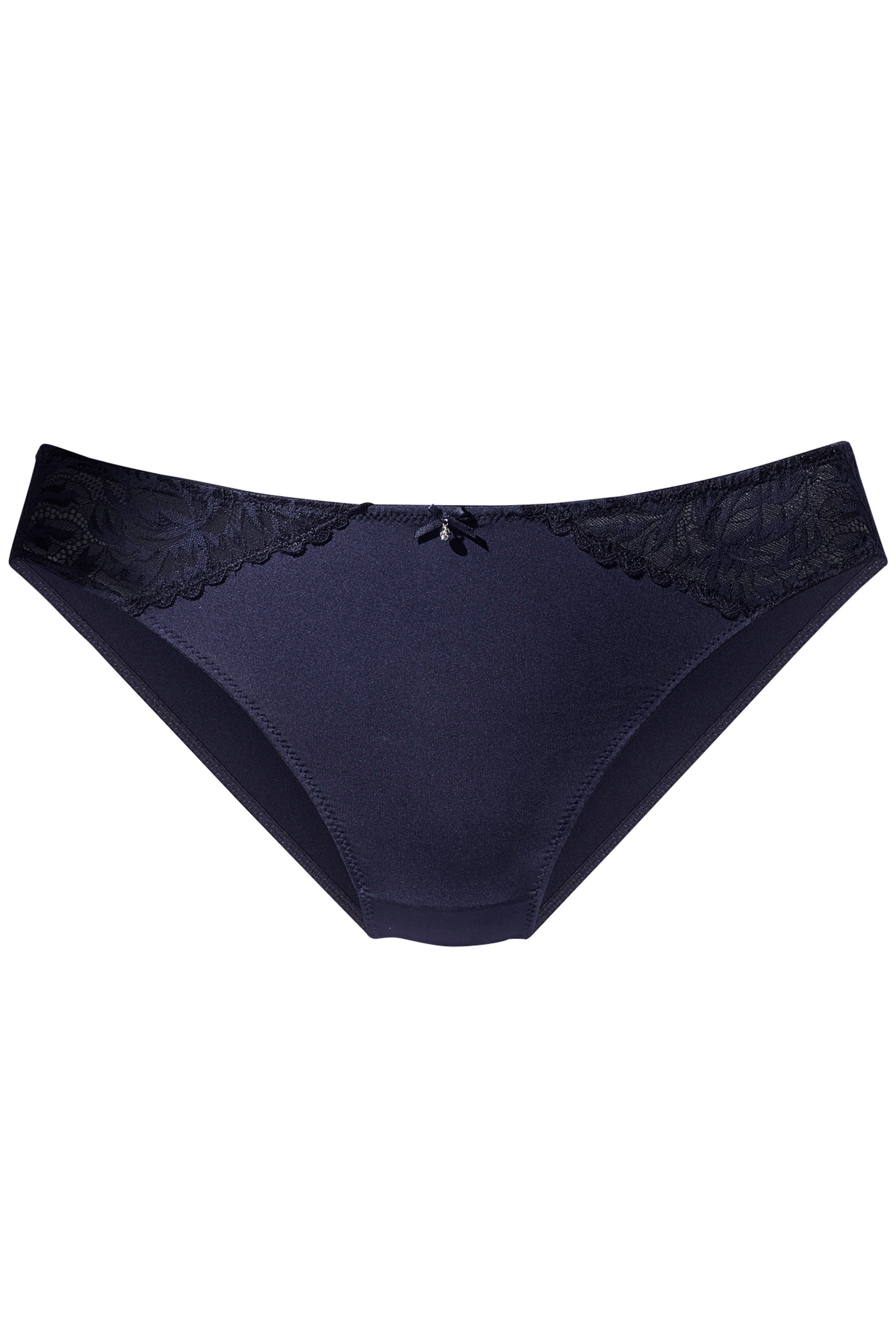 dunkelblau mit Spitzeneinsätzen Bikinislip LASCANA floralen