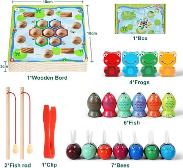 POPOLIC Lernspielzeug Montessori Holzspielzeug, Kinderspielzeug (Motorikspielzeug Lernspielzeug Geschenk für Kinder 2 3 4 Jahre), Spielzeug ab 2 Jahre, ab 3 Jahre Magnetisches Angelspiel