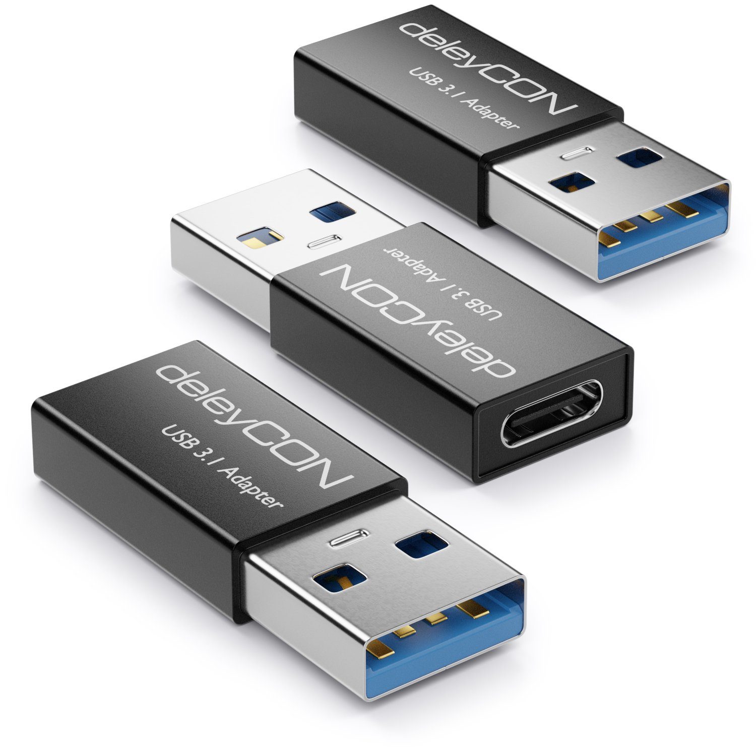 deleyCON 3x USB3.1 Adapter USB A zu USB C-Buchse 5Gbit/s Aluminium USB-Adapter