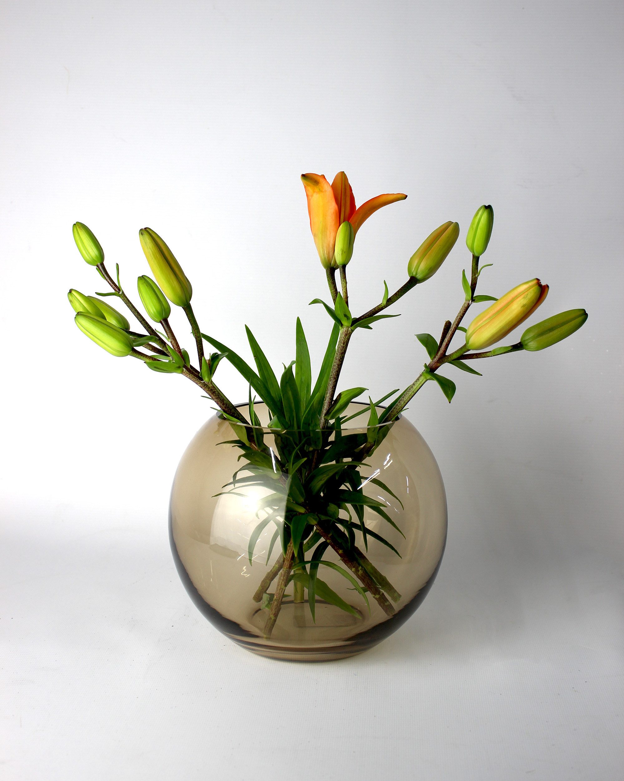 Signature Home Collection Kugelvase Vase Glas rund bernstein grau Glasvase handgemacht Tischvase (1 St., 1 Vase), breiter Rand, dekorative Vase aus braunem Glas