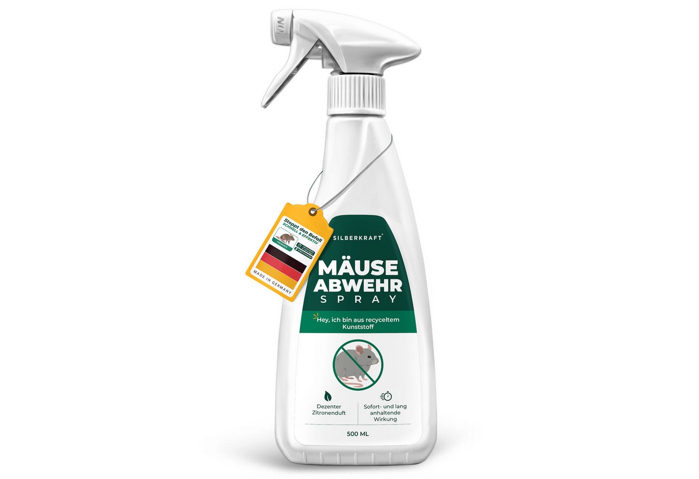Silberkraft Vergrämungsmittel Silberkraft Mäuseabwehr, Repellent gegen Mäusebefall, 500 ml, 1-St., Mäuseabwehr für Haus & Garten, wirksame Alternative zu Gift & Fallen