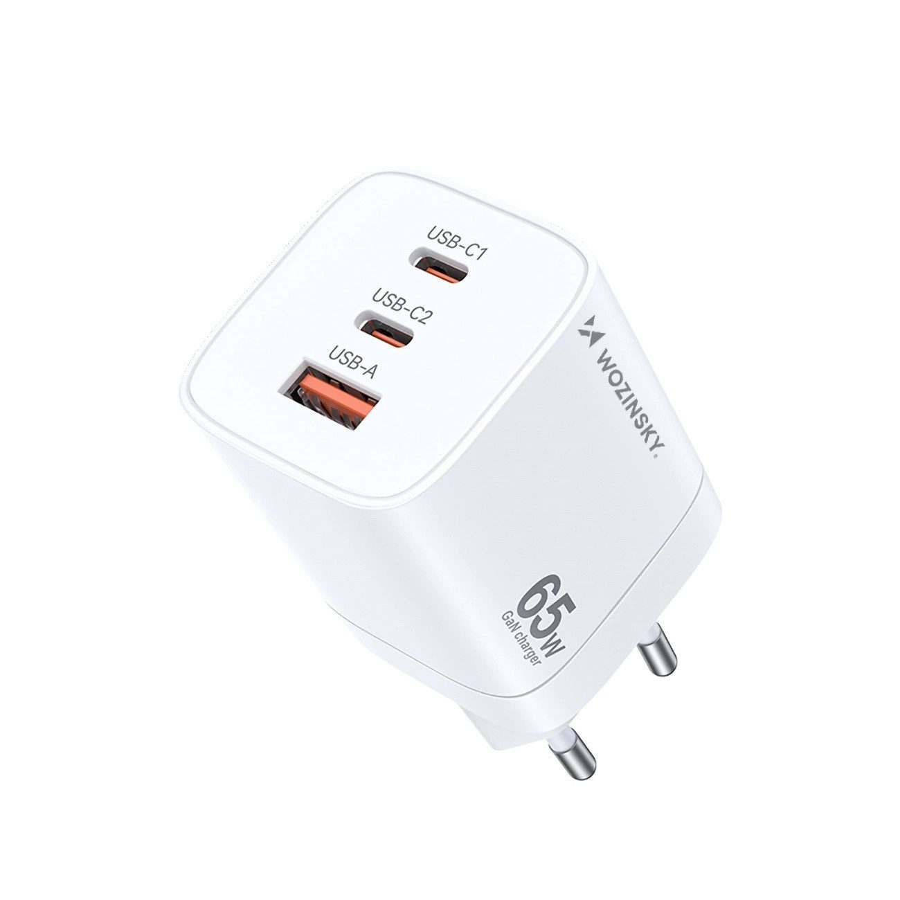 GaN-Wandladegerät 65W USB-A / 2 x USB-C in Weiß Schnelllade-Gerät