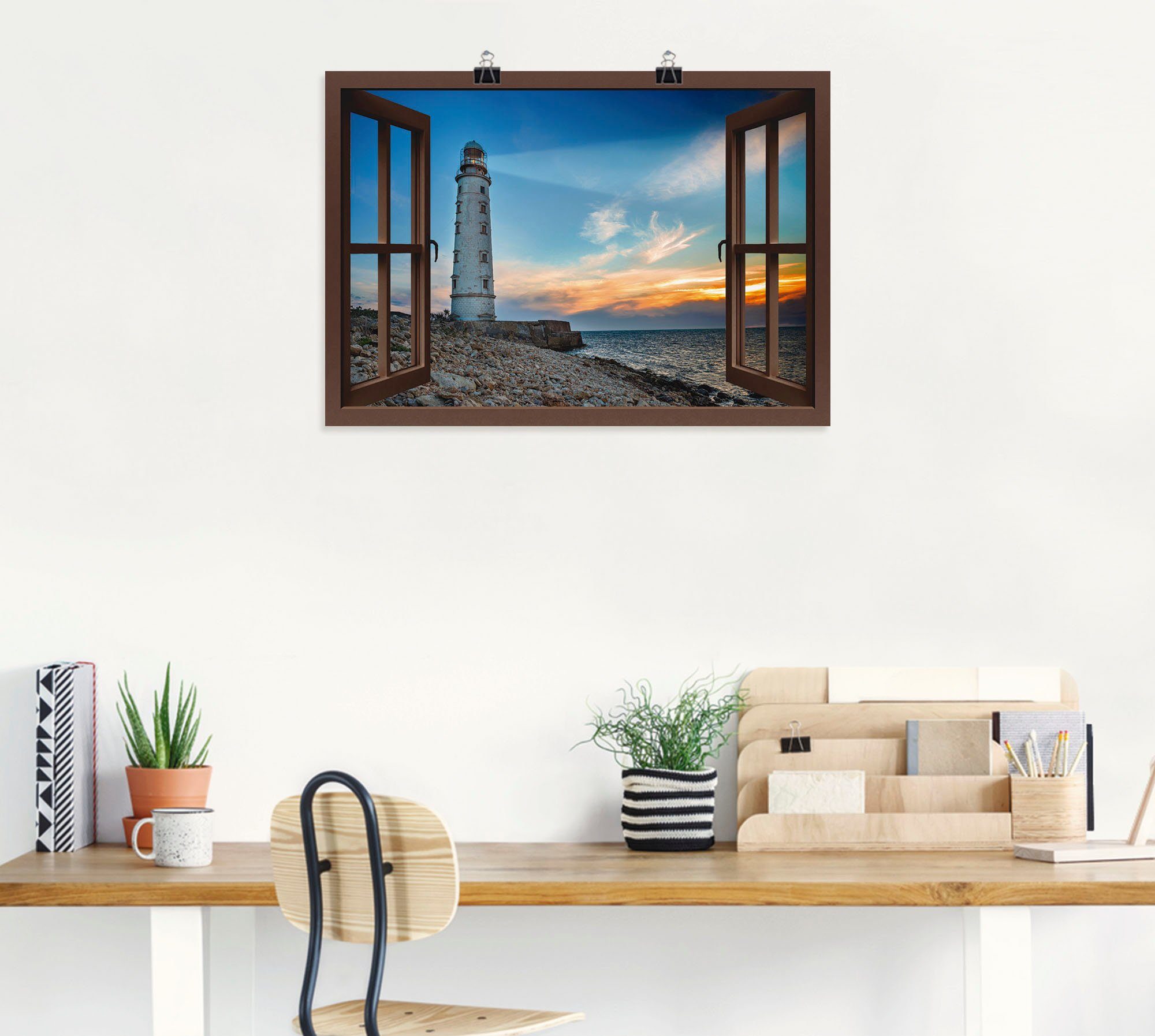 Größen Fensterblick Alubild, Leuchtturm, Wandaufkleber Leinwandbild, Artland Fensterblick versch. in als Poster St), oder (1 Wandbild