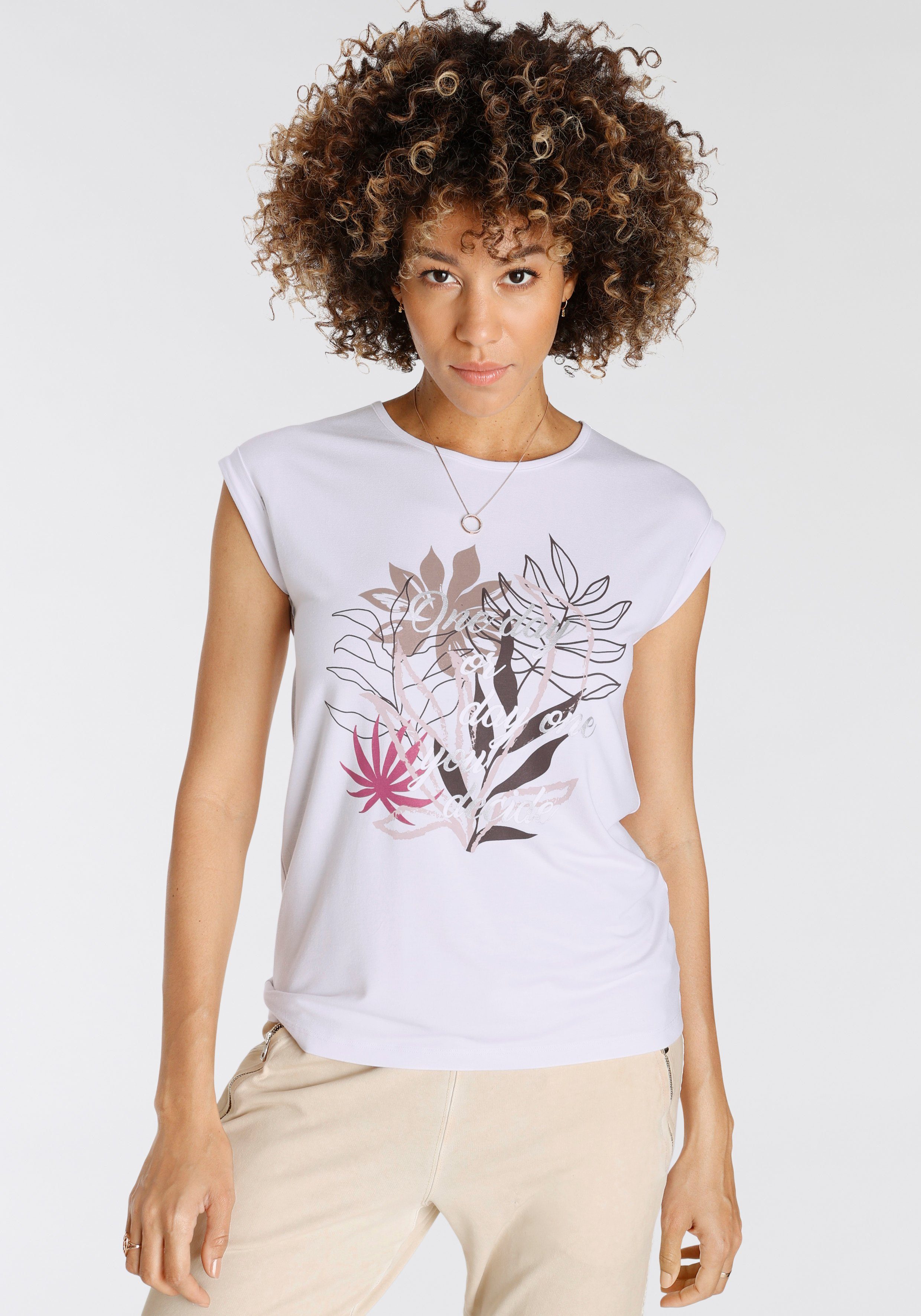 Print-Shirt Boysen's tollem KOLLEKTION - Schriftzug mit Floral-Druck mit NEUE