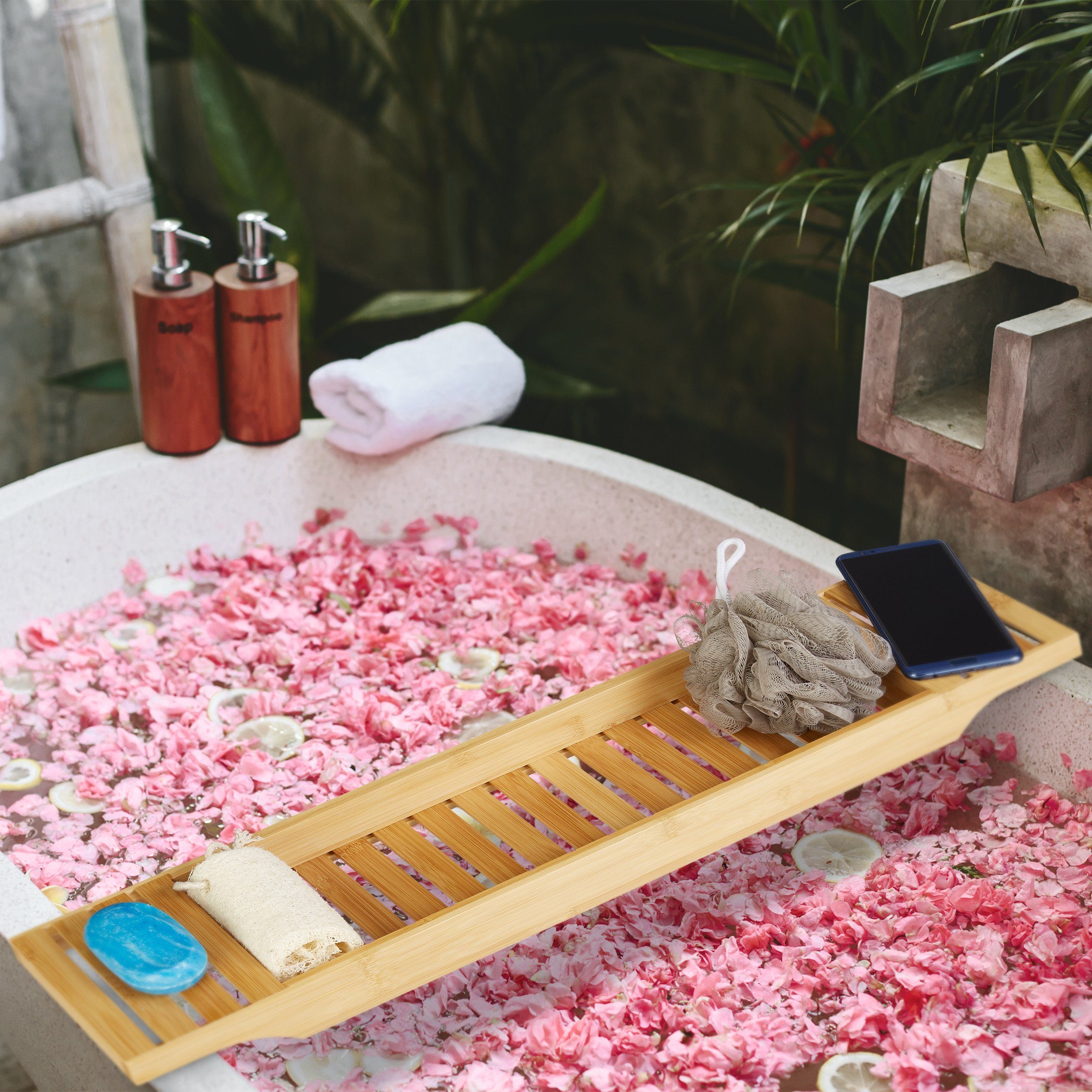 relaxdays Badewannenablage Bambus