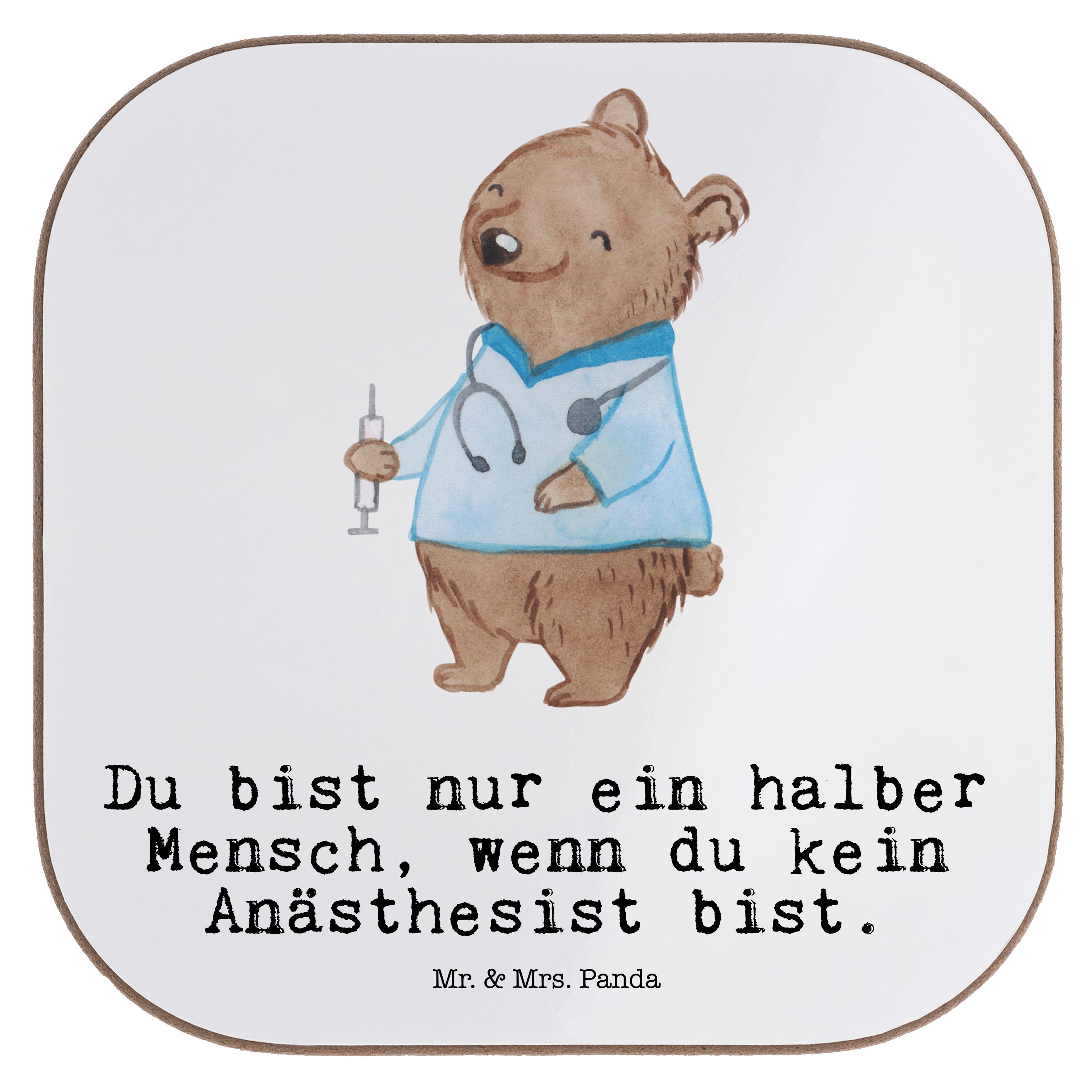 Mr. & Mrs. Panda Getränkeuntersetzer Anästhesist mit Herz - Weiß - Geschenk, Studium, Abschied, Getränkeun, 1-tlg.