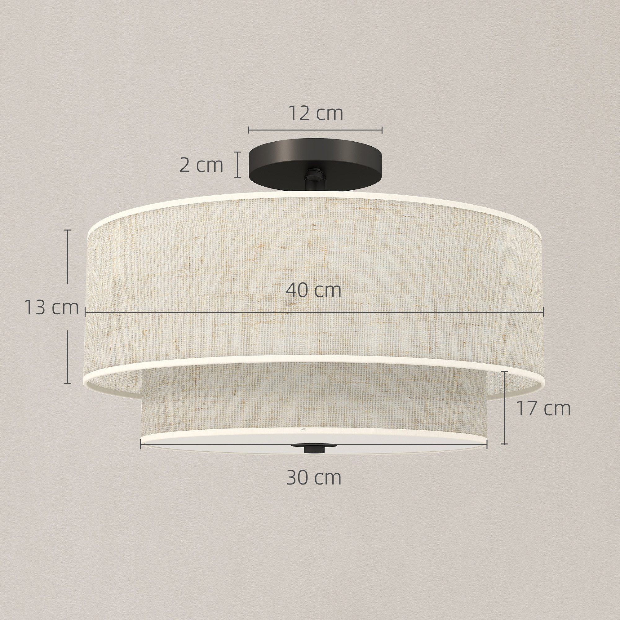 HOMCOM Deckenleuchte Deckenlampe Hängend mit 3 x E14 Fassung, Modern minimalistischer Stil, Ohne Leuchtmittel, für Schlafzimmer Wohnzimmer, Creme