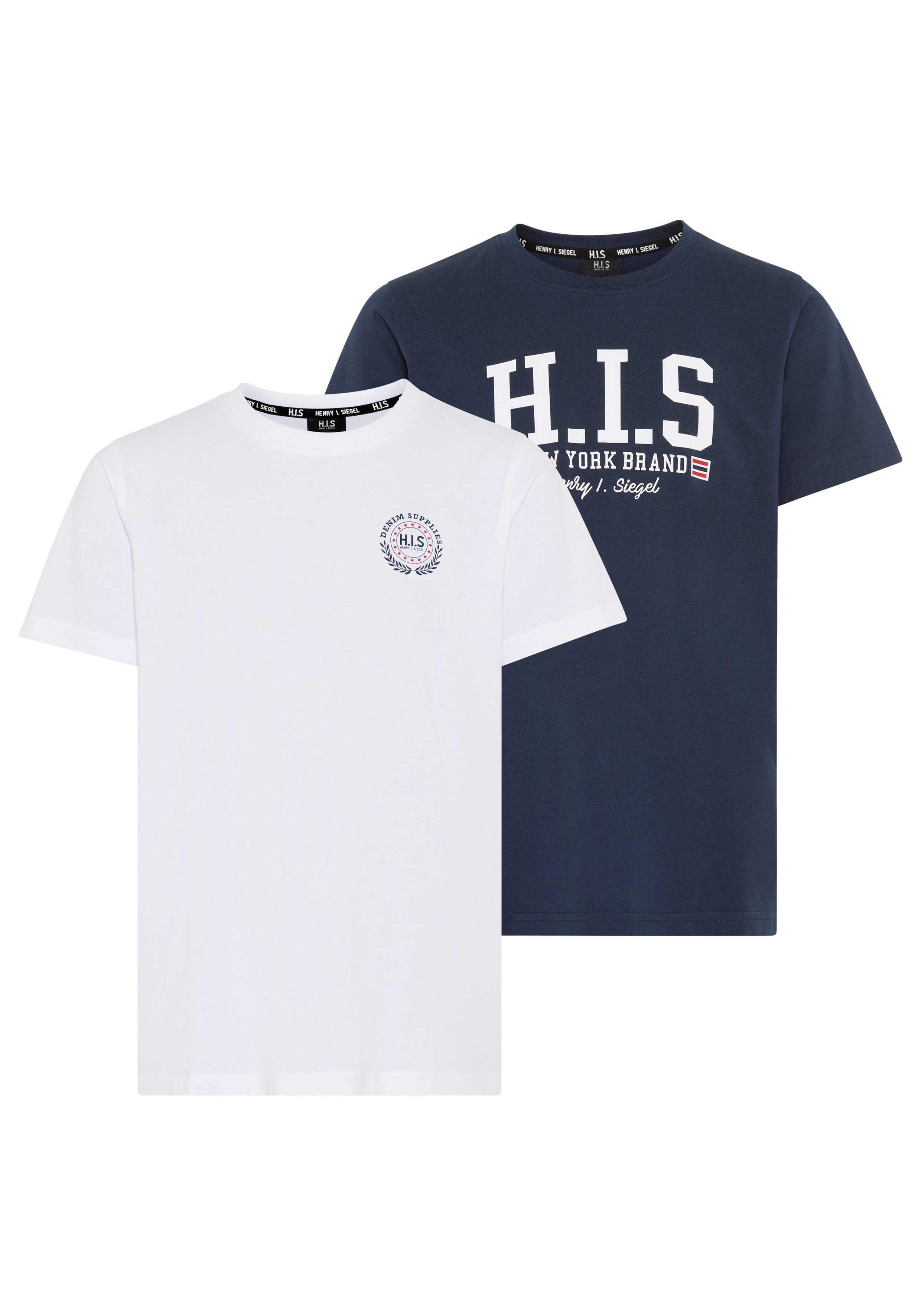 H.I.S T-Shirt 2er Pack T-Shirts mit Logodrucken für Jungen (Packung, 2-tlg., 2) Basic Schnitt, kurze Ärmel, bedruckte Optik, Logodrucke
