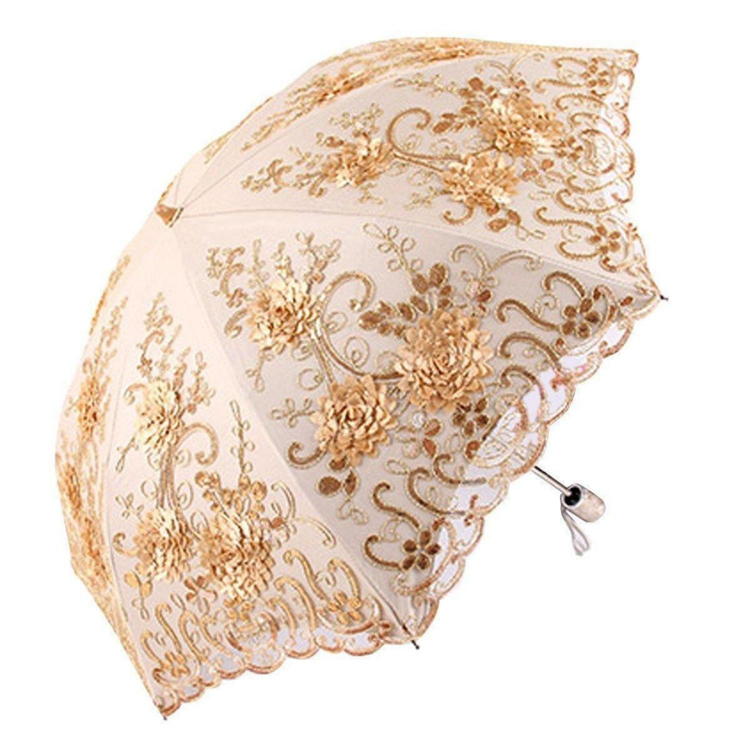 LuxusKollektion Taschenregenschirm Spitzensonnenschirm faltbar UV-Schutz Gelb