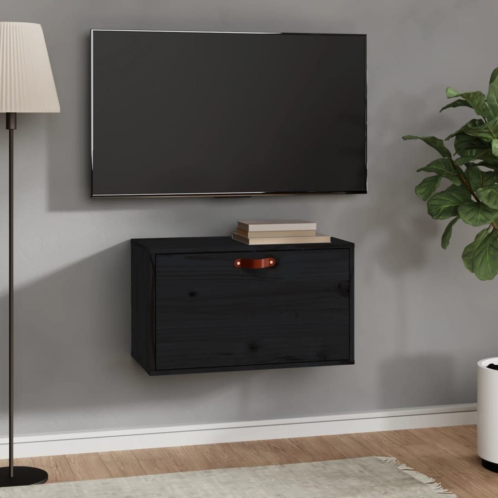 furnicato Wandhängeschrank Wandschrank Schwarz 60x30x35 cm Massivholz Kiefer, 1-tlg.