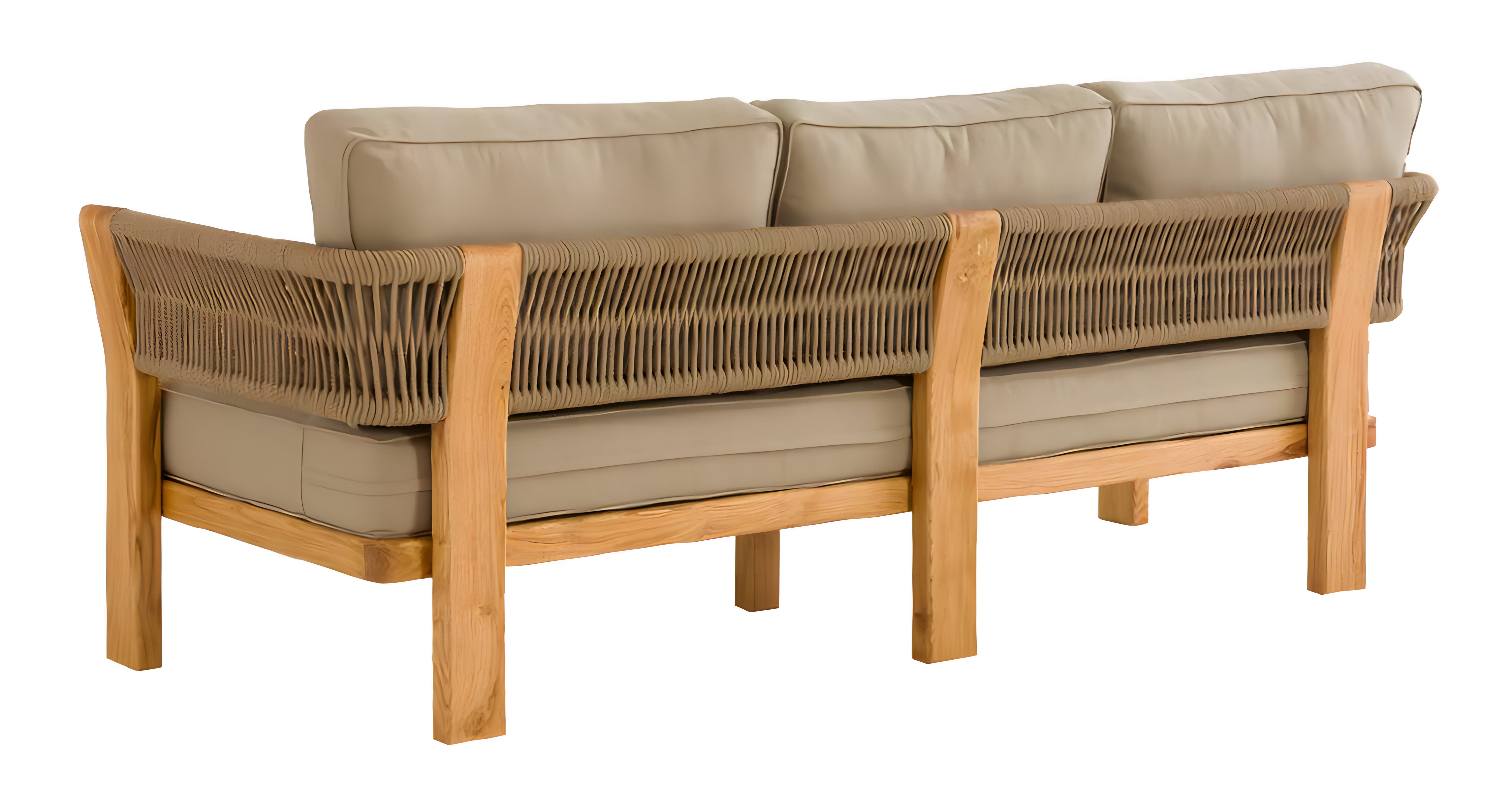 Xlmoebel Gartensofa Beiges 3-Sitzer-Sofa mit braunem Rahmen und Polyesterfüllung, Gartensofa 1 Teile, Made in Europa