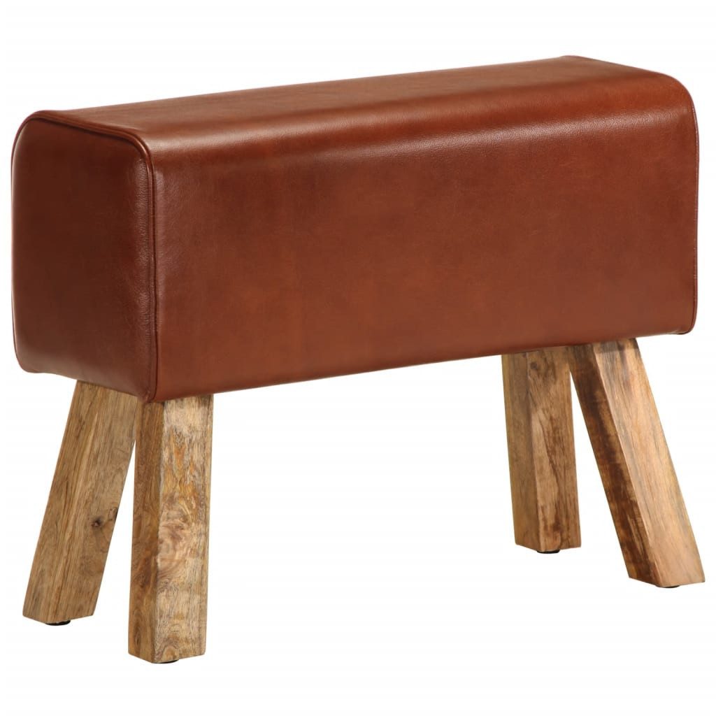 vidaXL Essbank Sitzbank Turnbock-Design 58cm Braun Echtleder Massivholz