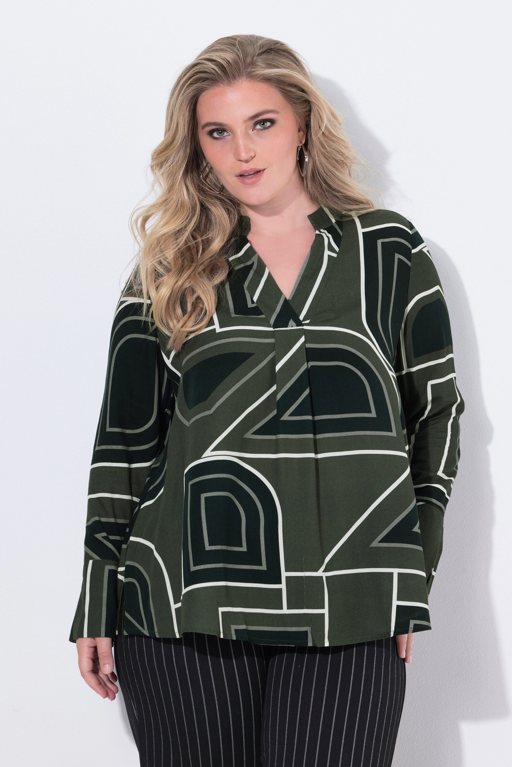 Ulla Popken Tunika Tunika grafischer Druck Stehkragen Langarm günstig online kaufen