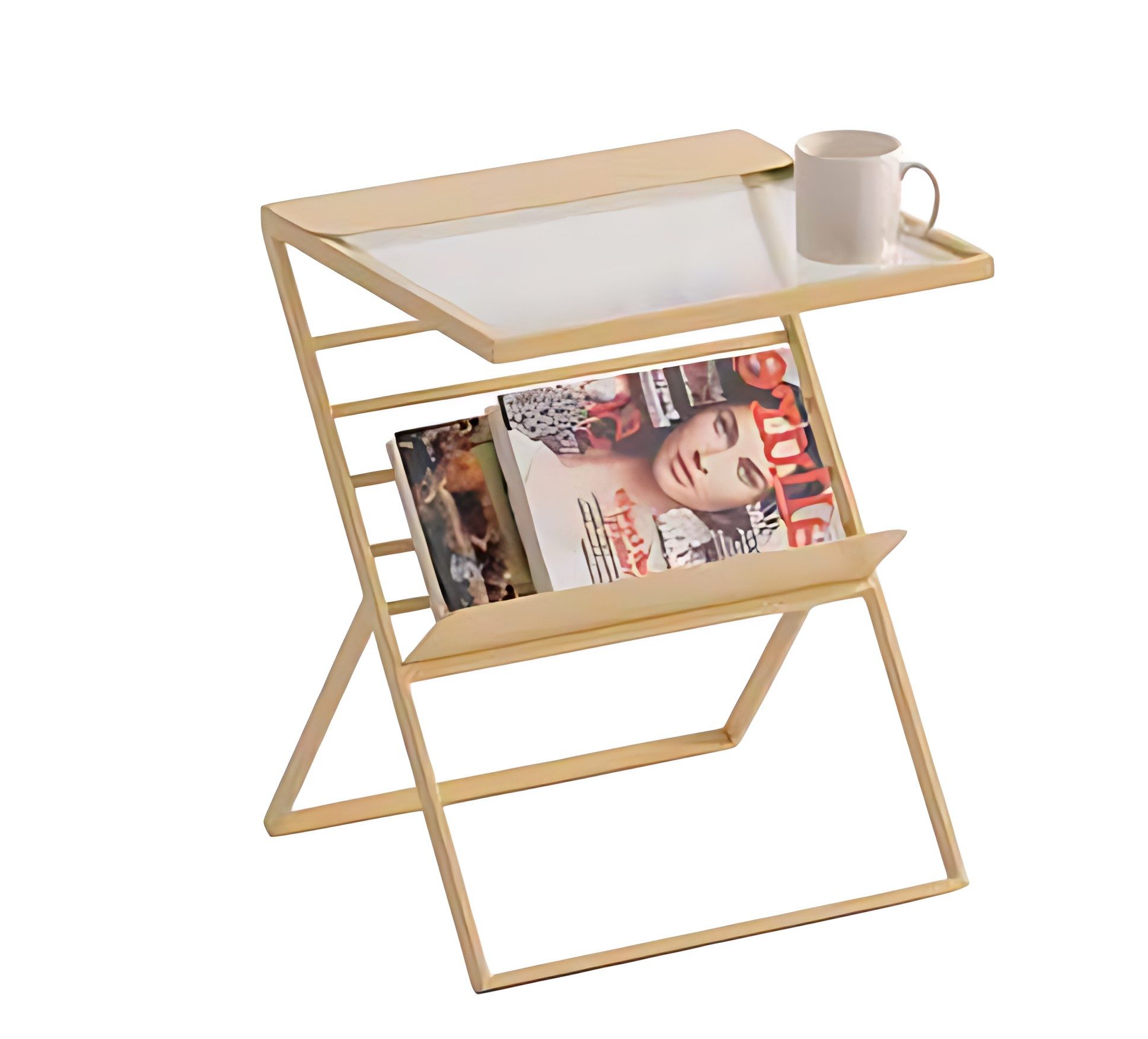 Xlmoebel Zeitungsständer Beistelltisch von XLMOEBEL aus Edelstahl und Glas in Beigeton (1 St), Made in Europa