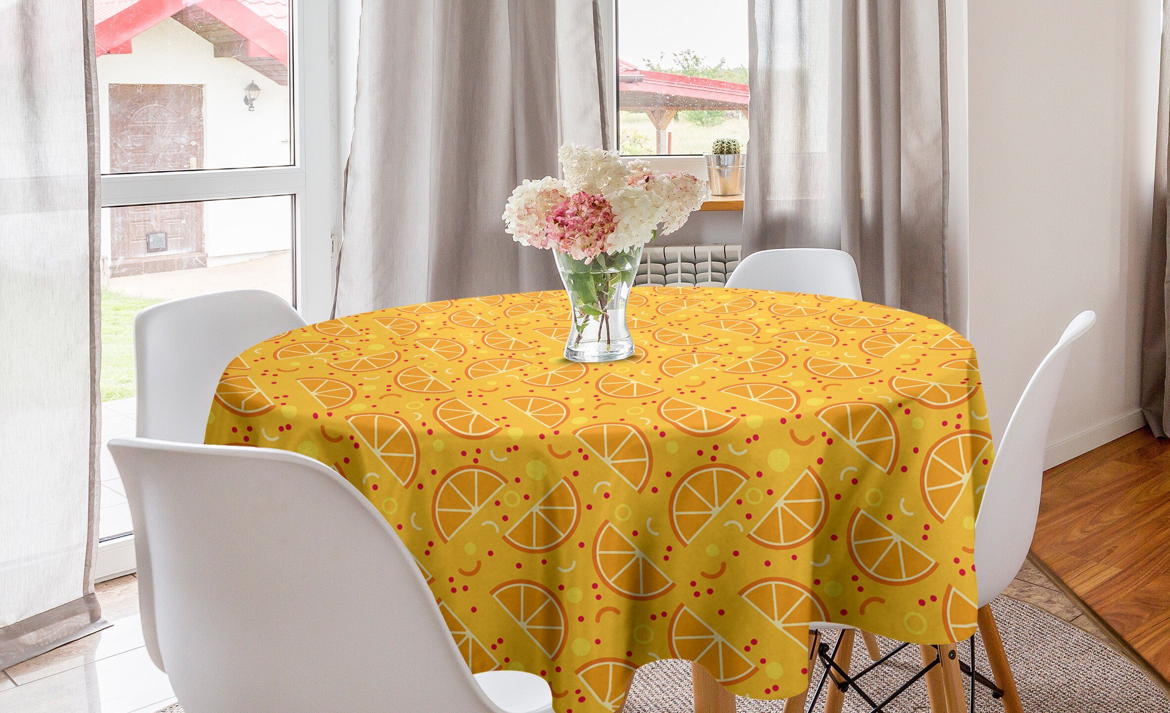 Abakuhaus Tischdecke Kreis Tischdecke Abdeckung für Esszimmer Küche Dekoration, Obst Juicy Mandarin Slices Muster