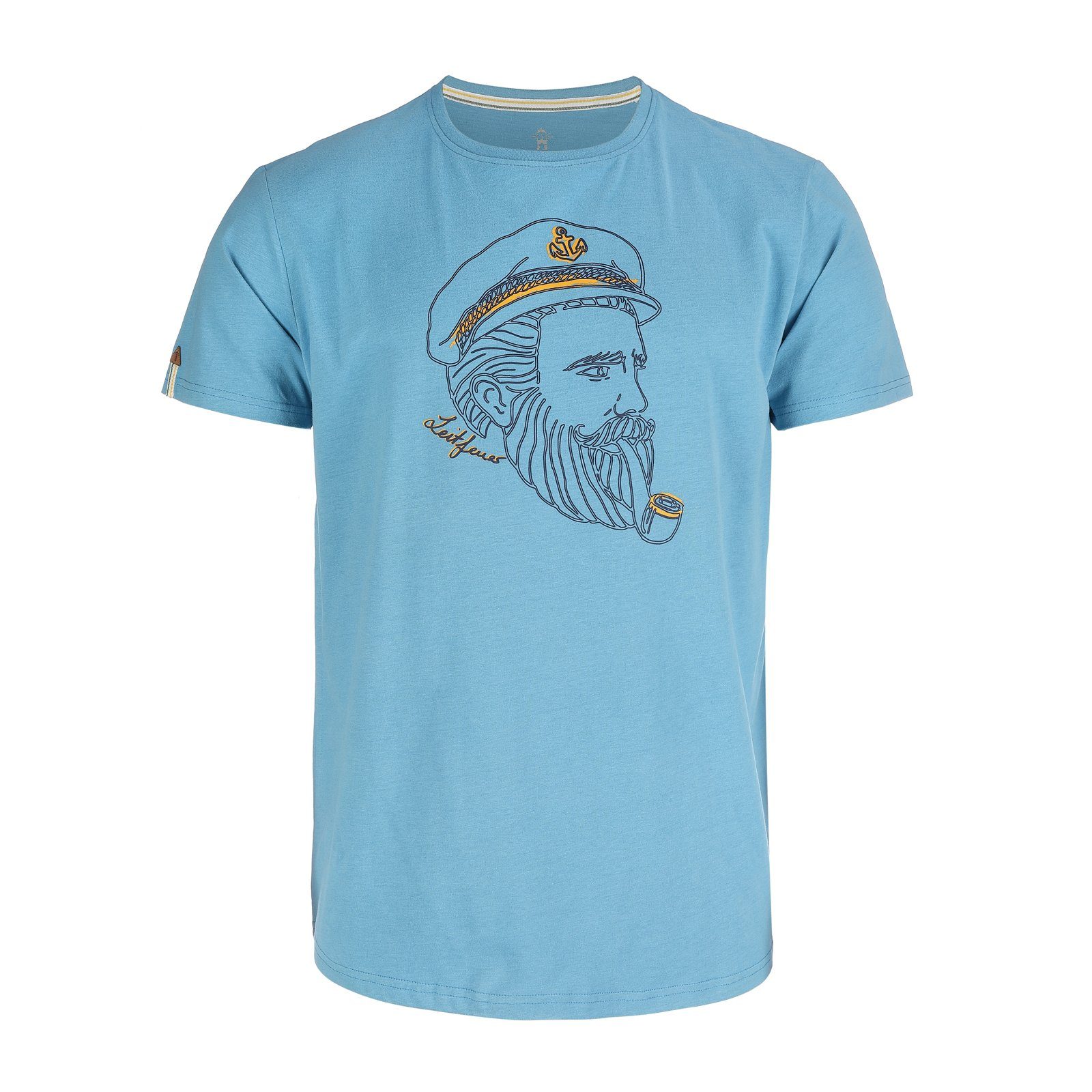 Leitfeuer T-Shirt 1/2 Shirt Kapitän-Seemann-Print aqua weich Herren mit Rundhals samtig Arm