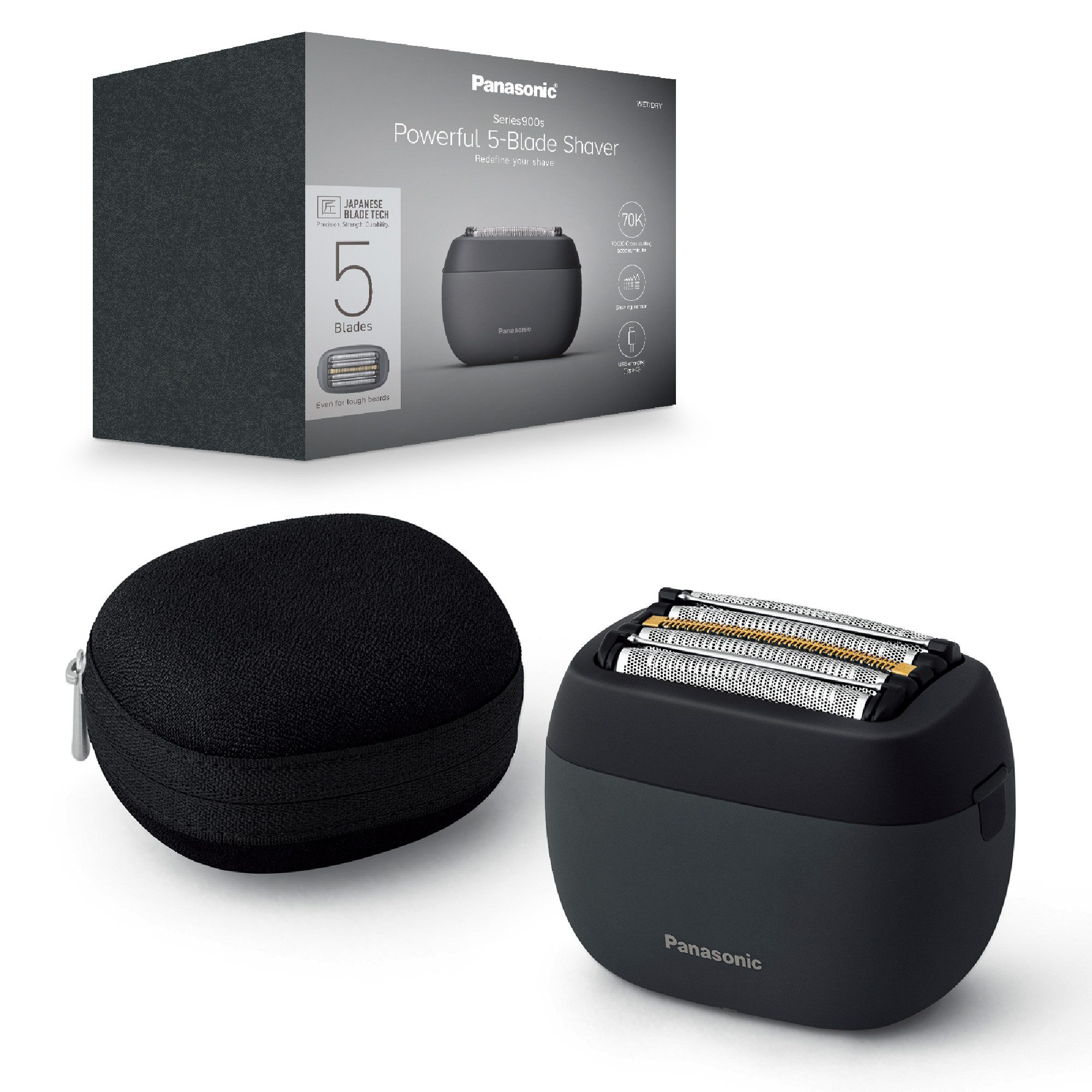 Panasonic Elektrorasierer ES-PV3B-K803, Kompakt, 5 Edelstahlklingen, USB-Laden (Typ-C), Bartdichten-Sensor+
