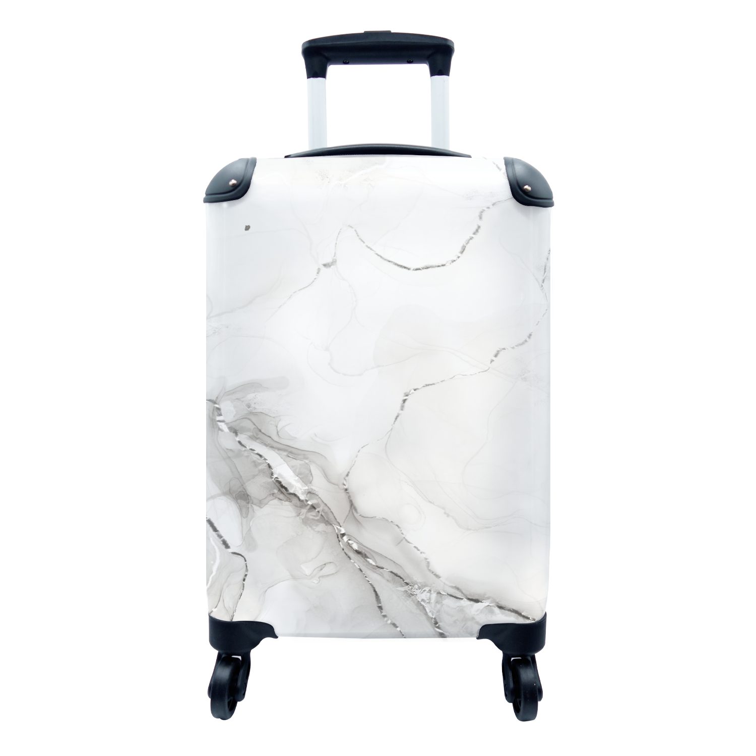 Handgepäckkoffer für Reisetasche Reisekoffer Grau Weiß, - rollen, - mit Trolley, 4 MuchoWow Rollen, Ferien, Marmor Handgepäck