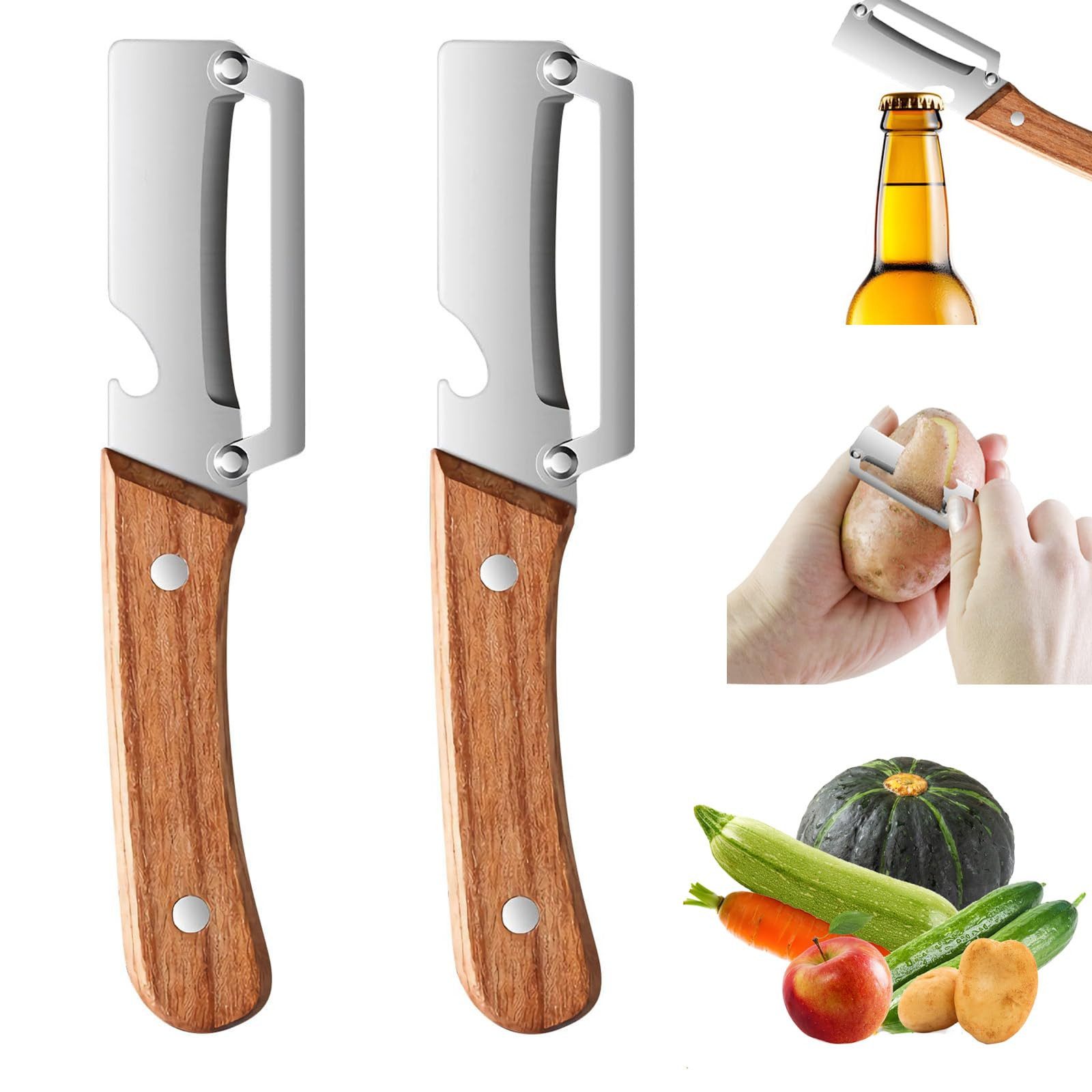 FOUORTUNATE-BEE Gemüsehobel 2er Multifunktions Schäler Obst Gemüse Kartoffelschäler Gemüsehobel, 2in1 Schäler mit Flaschenöffner für Küche Obst Gemüse Alltag