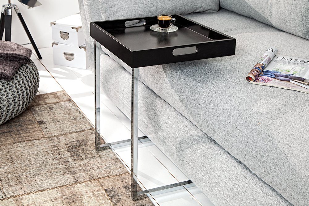 · Design Tischplatte abnehmbare / · Wohnzimmer schwarz 40cm Tablett · Beistelltisch silber, CIANO Modern Metall riess-ambiente ·