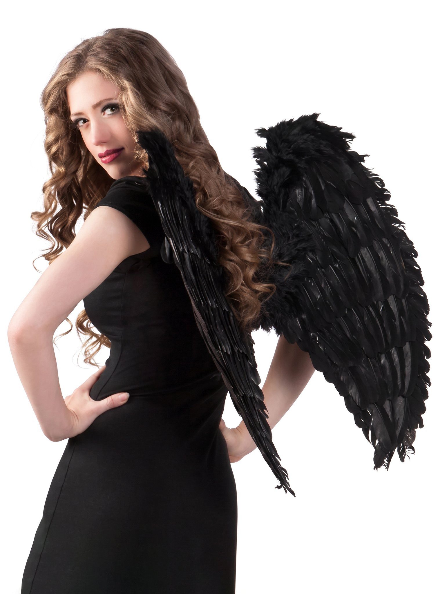 Boland Kostüm-Flügel Schwarze Federflügel 65cm Karneval Faschingskostüm, Dämonenflügel aus echten Federn