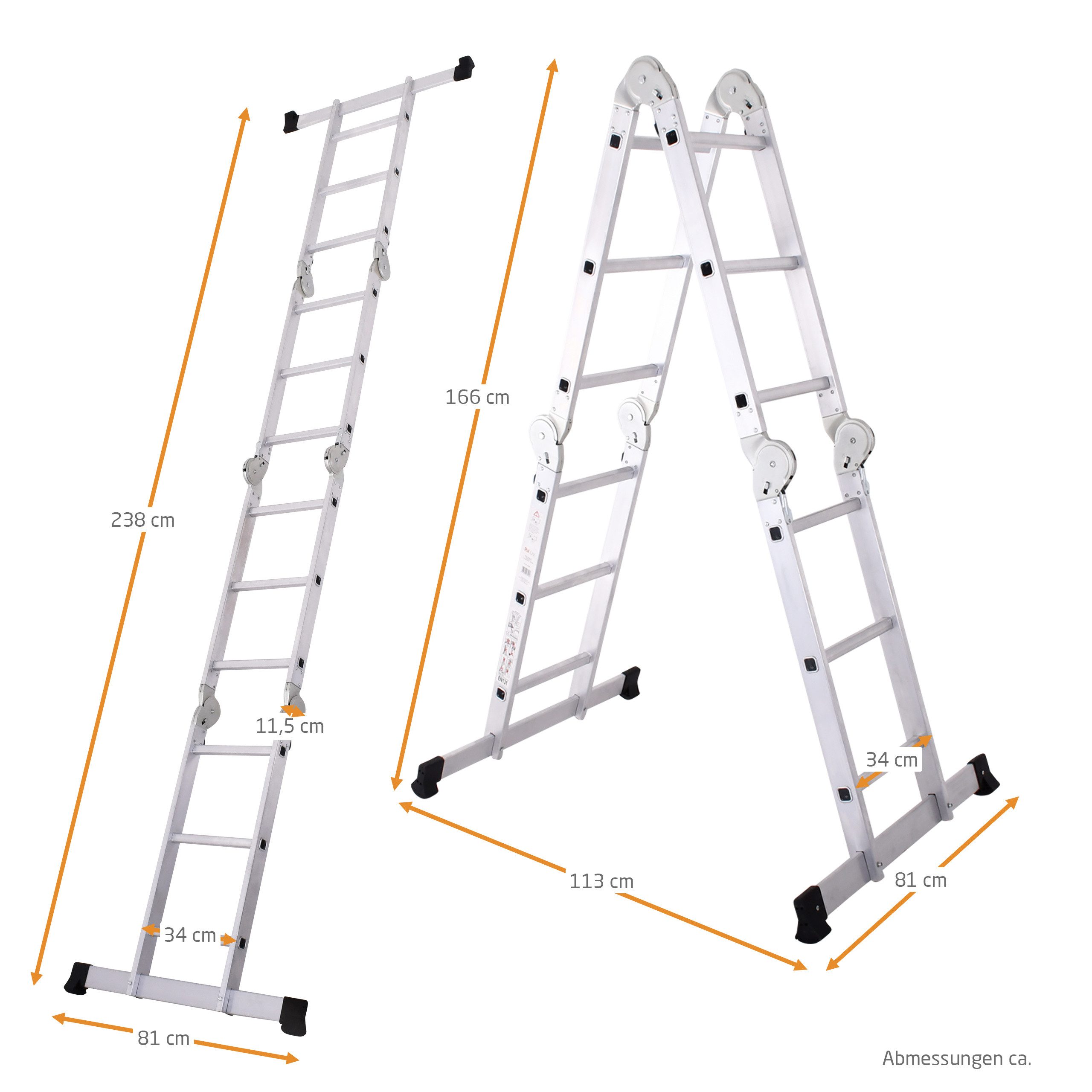 Raburg multi-purpose ladder, multi-jointed ladder, extension ladder, step ladder & work platform, Stage, foldable universal ladder, TÜV/GS certified, up to 150 kg