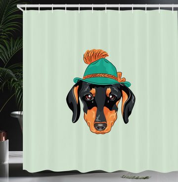 Abakuhaus Duschvorhang Moderner Digitaldruck mit 12 Haken auf Stoff Wasser Resistent Breite 175 cm, Höhe 180 cm, Dackel Hipster-Hund und Hut