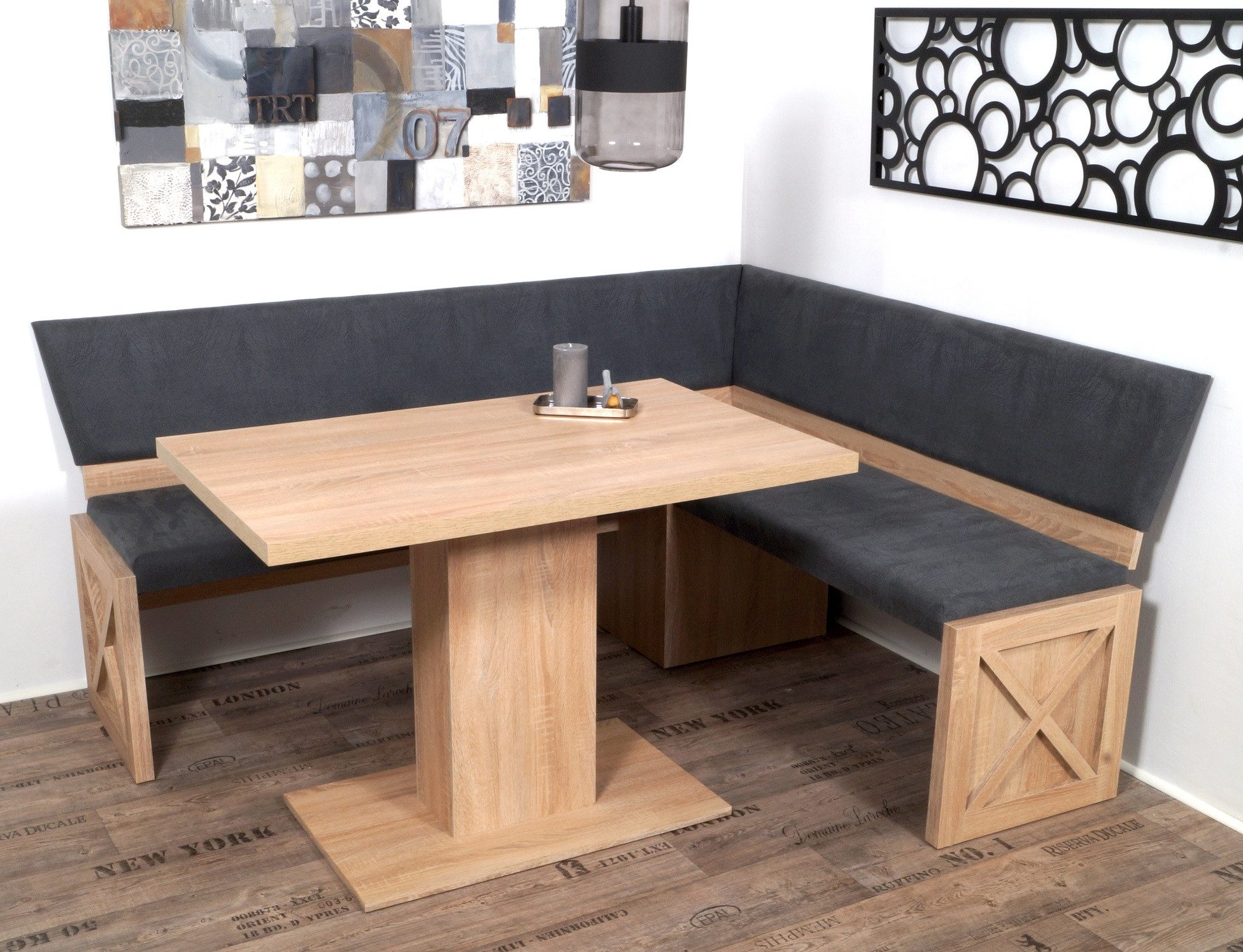 Trendmöbel24 Eckbankgruppe Landhaus Eckbank Essgruppe MADRANO 185 x 155 cm in Sonoma Eiche, (4-tlg)