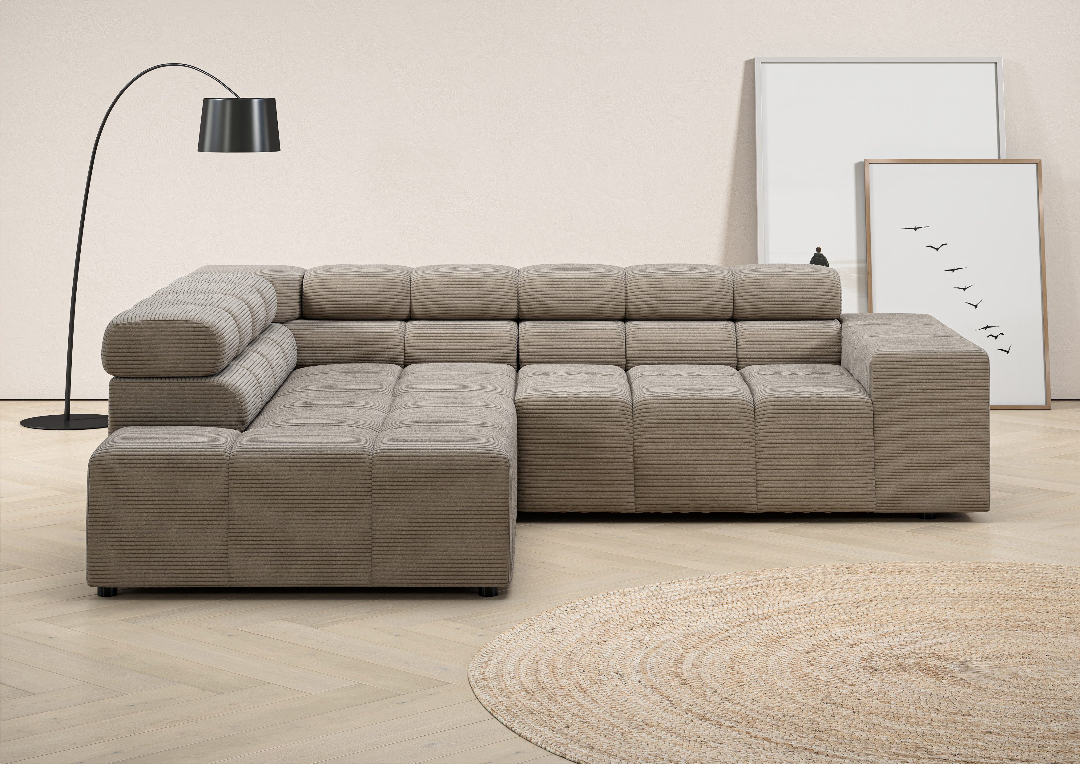 Home affaire Ecksofa Ancona, incl. Kopfteilverstellung + 3 Zierkissen, L-Form, Breite 249cm, wahlweise motorische Sitztiefenverstellung, B/T(H: 249/215/70 cm