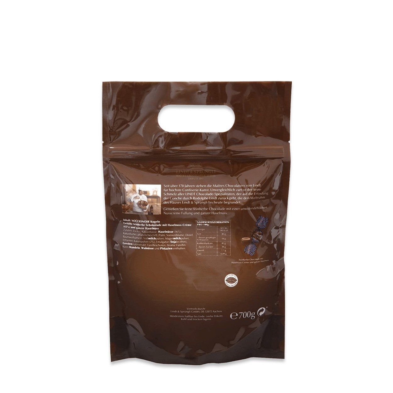 LINDT Schokolade 700g Roulette Noccionoir Feinherbe Schokolade Kugeln Ganze Haselnuss, 1 x 700 g, 1 St.