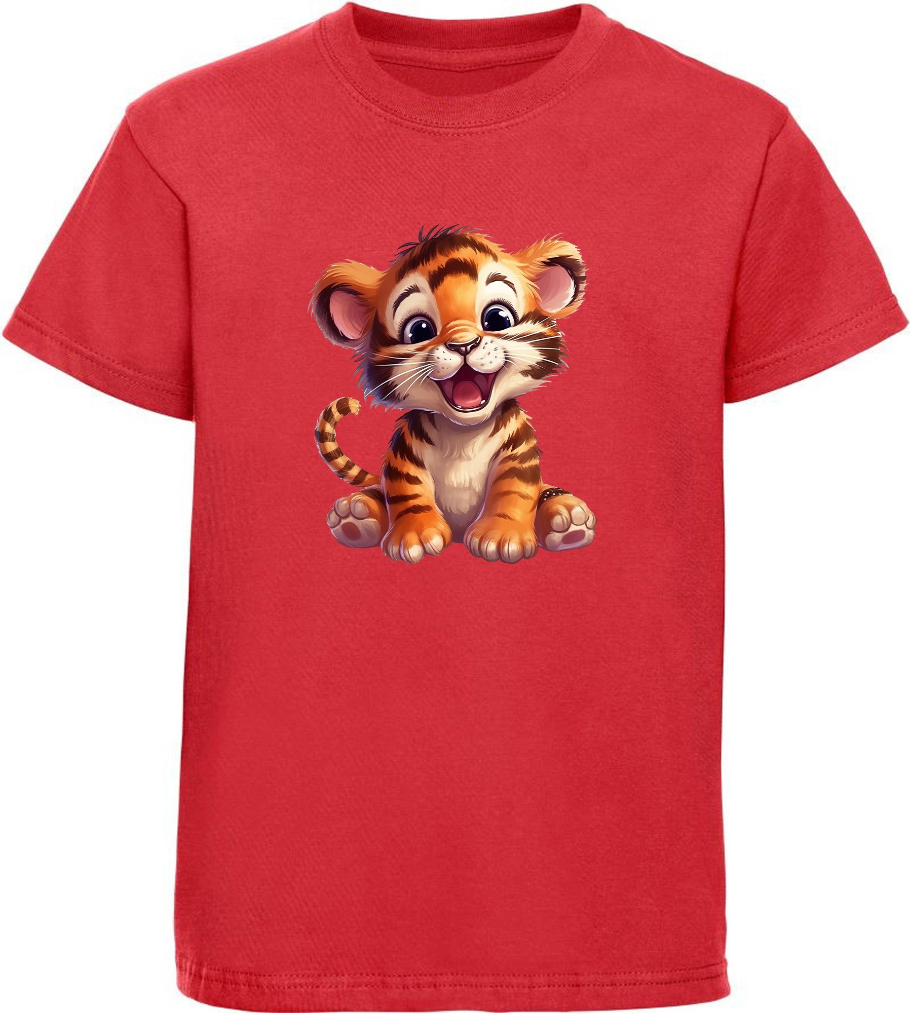 Wildtier Baumwollshirt Tiger Print T-Shirt Shirt Baby i266 Kinder bedruckt - rot mit Aufdruck, MyDesign24