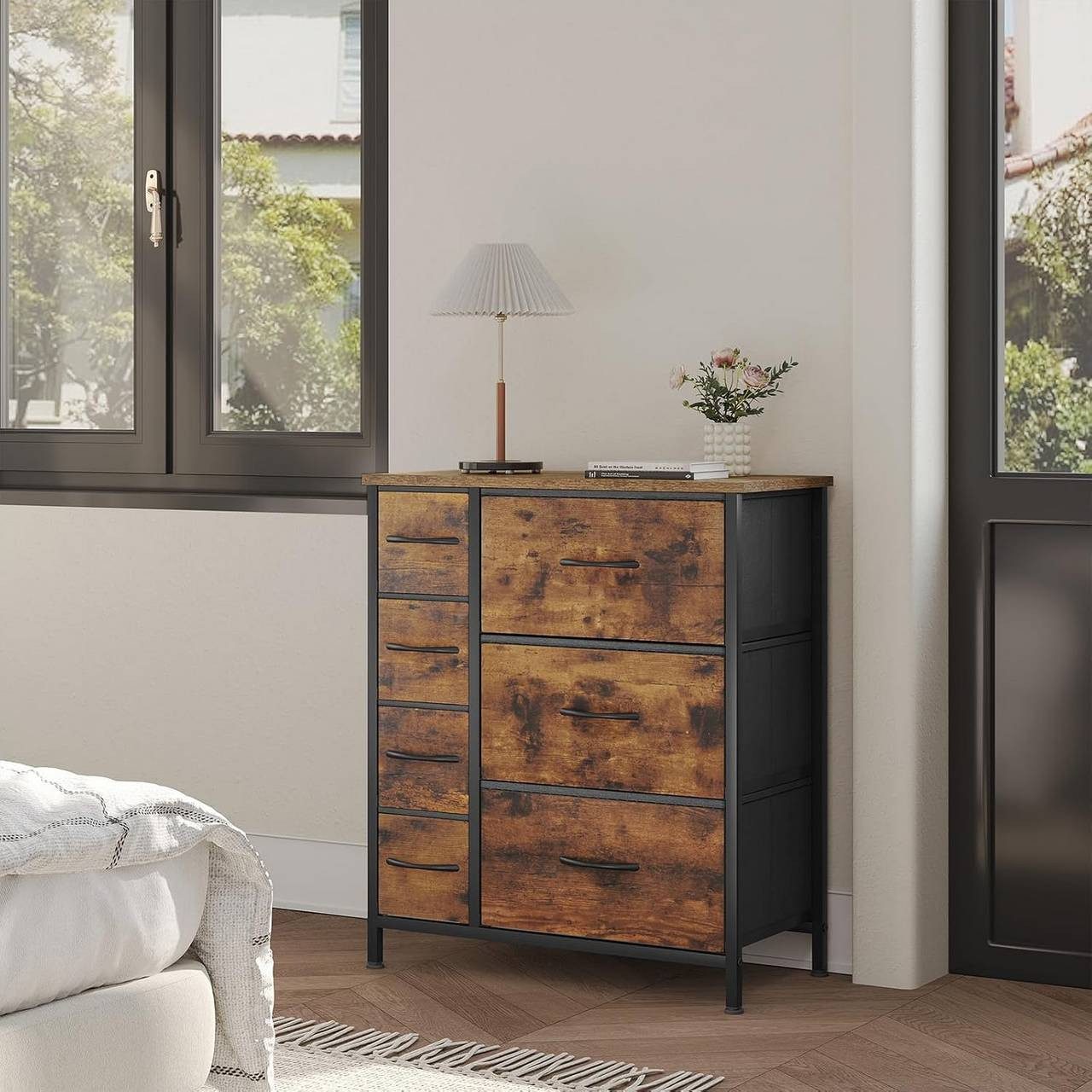 Woltu Kommode (1 St), mit 7 Schubladen aus Stoff, Sideboard, Metallrahmen