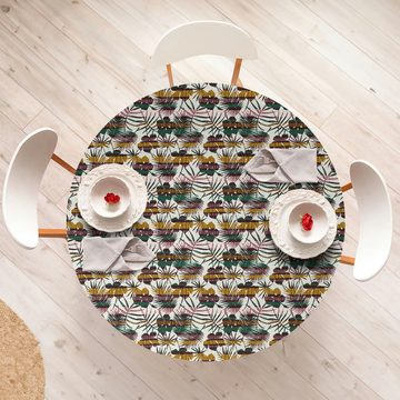 Abakuhaus Tischdecke Rundum-elastische Stofftischdecke, Exotischer Dschungel Geometrisch gezeichneter Blatt