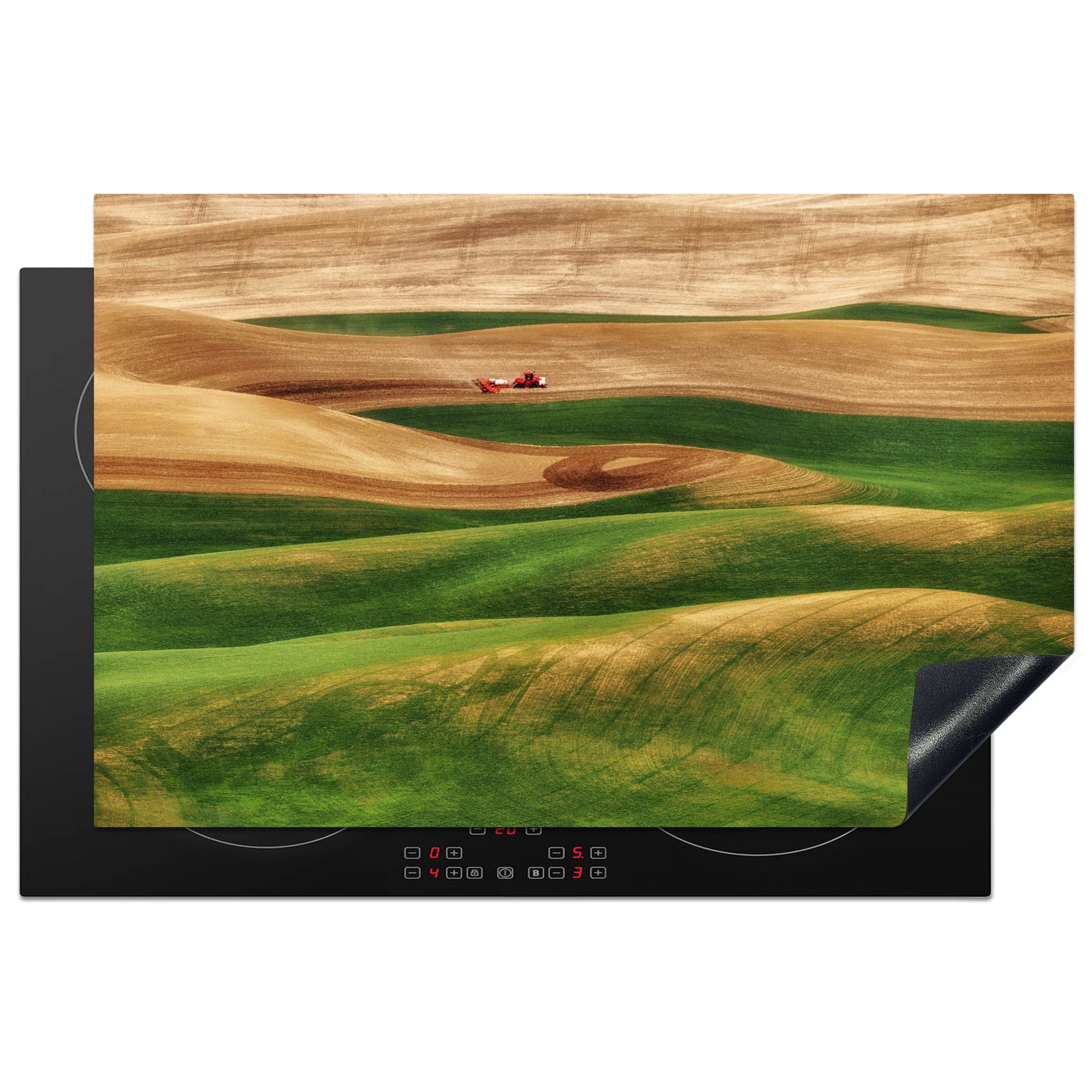 MuchoWow Herdblende-/Abdeckplatte Traktor - Gras - Hügel, Vinyl, (1 tlg), 81x52 cm, Induktionskochfeld Schutz für die küche, Ceranfeldabdeckung | Herdabdeckplatten