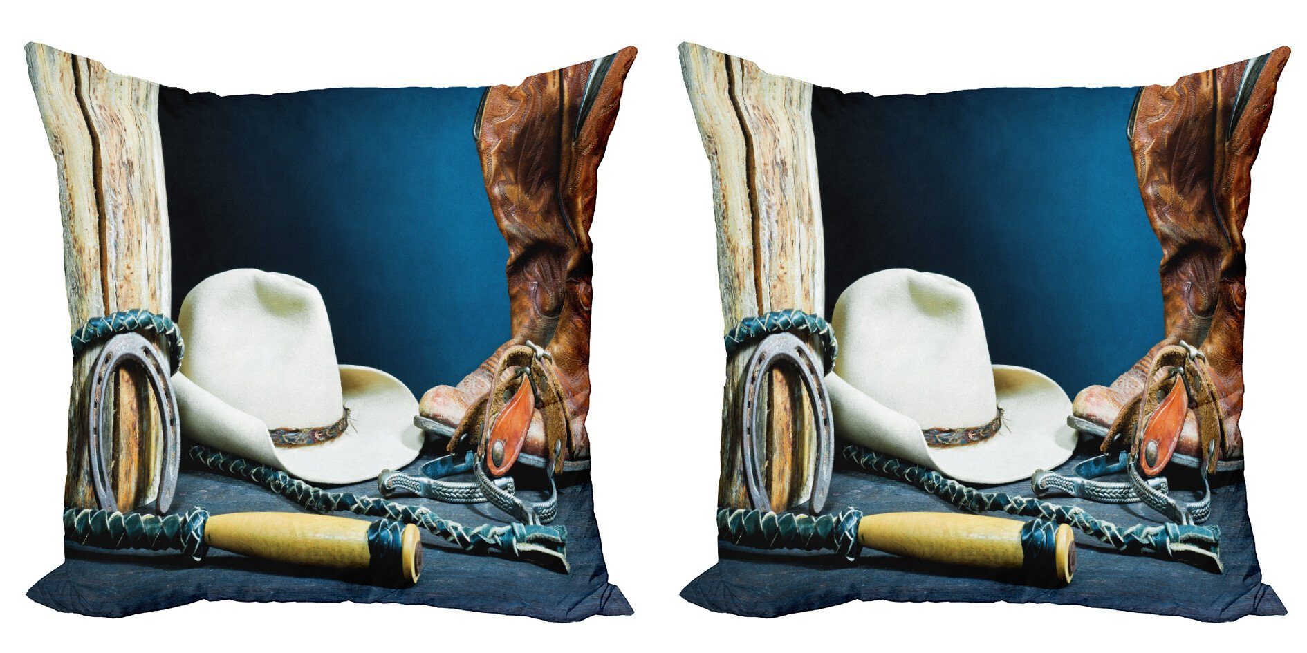 Kissenbezüge Modern Accent Doppelseitiger Digitaldruck, Abakuhaus (2 Stück), Western Horseshoe Hat Antique