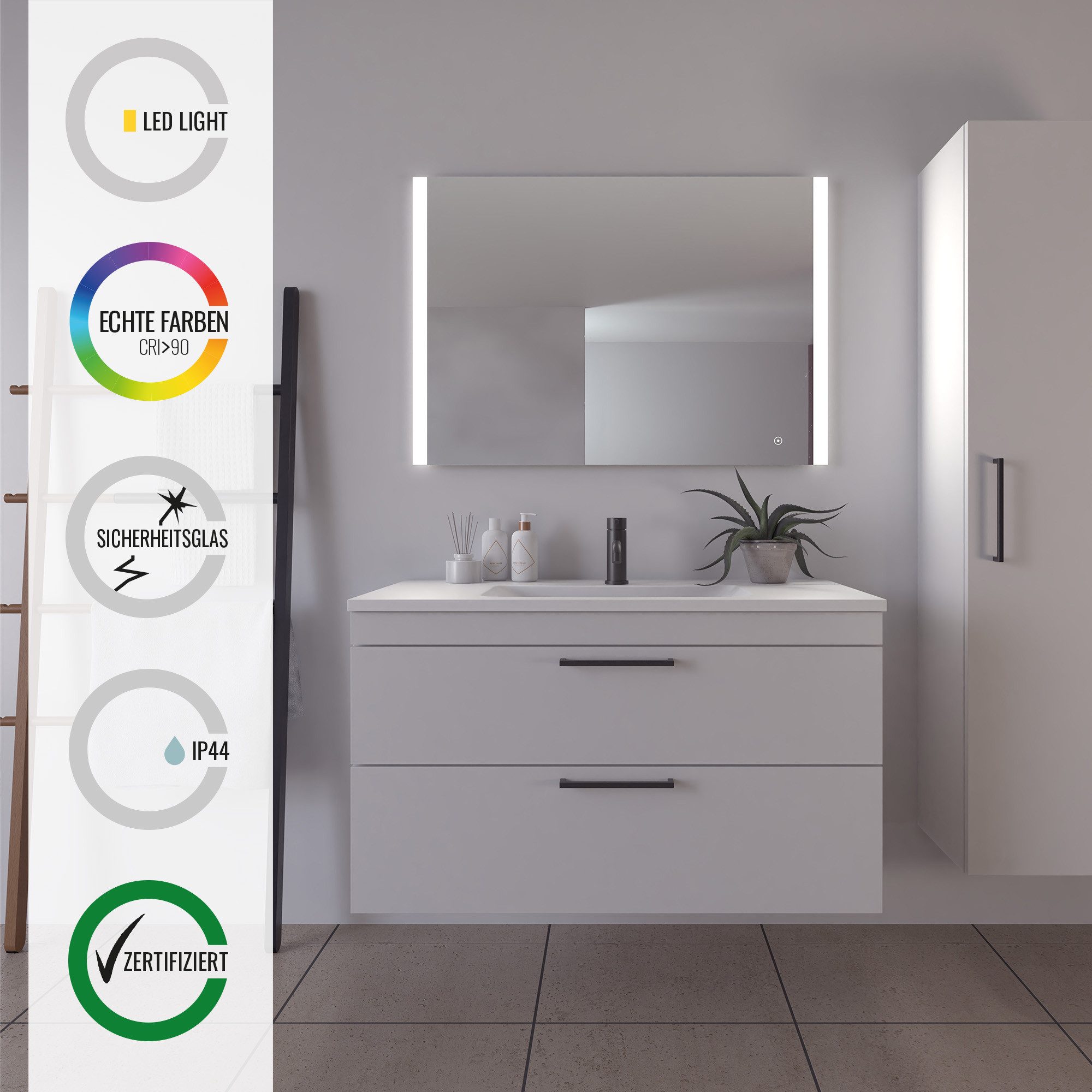 Loevschall Badspiegel Vega Quadratisch, Badzimmerspiegel mit LED Beleuchtun günstig online kaufen